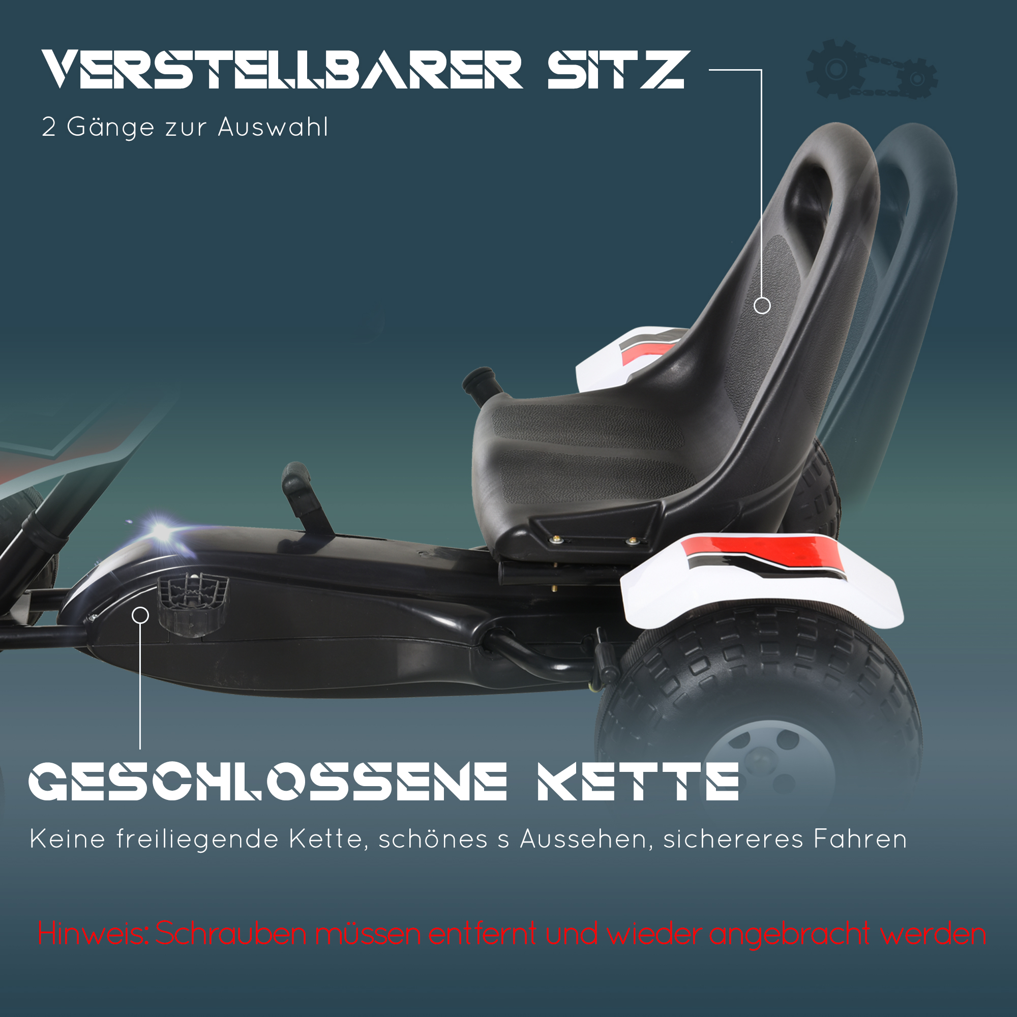 Pedalkart lastele, valge, kuni 35 kg, 104 x 66 x 57 cm