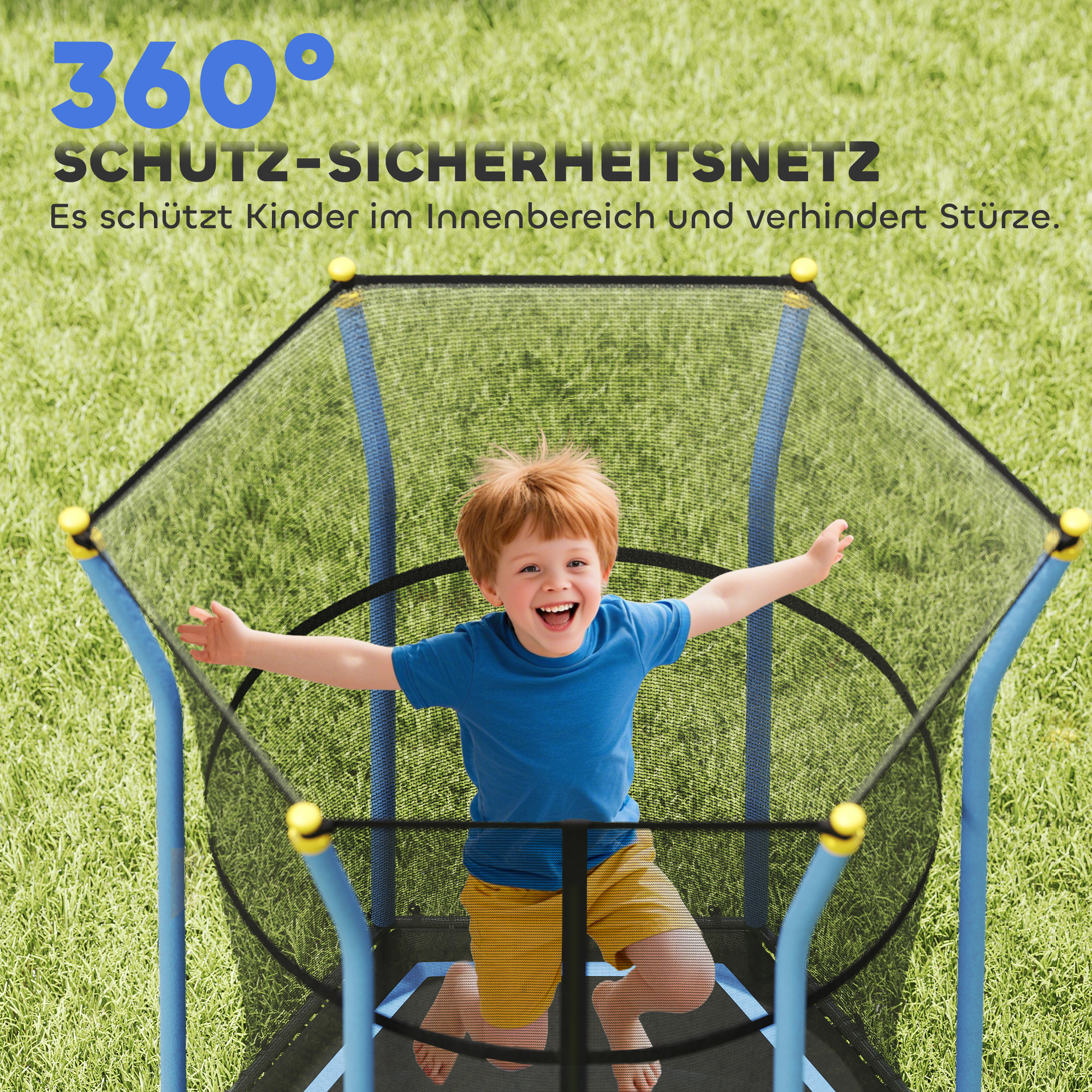 Laste trampoliin turvavõrguga, 122 x 111 x 190 cm, must ja sinine, kuni 50 kg