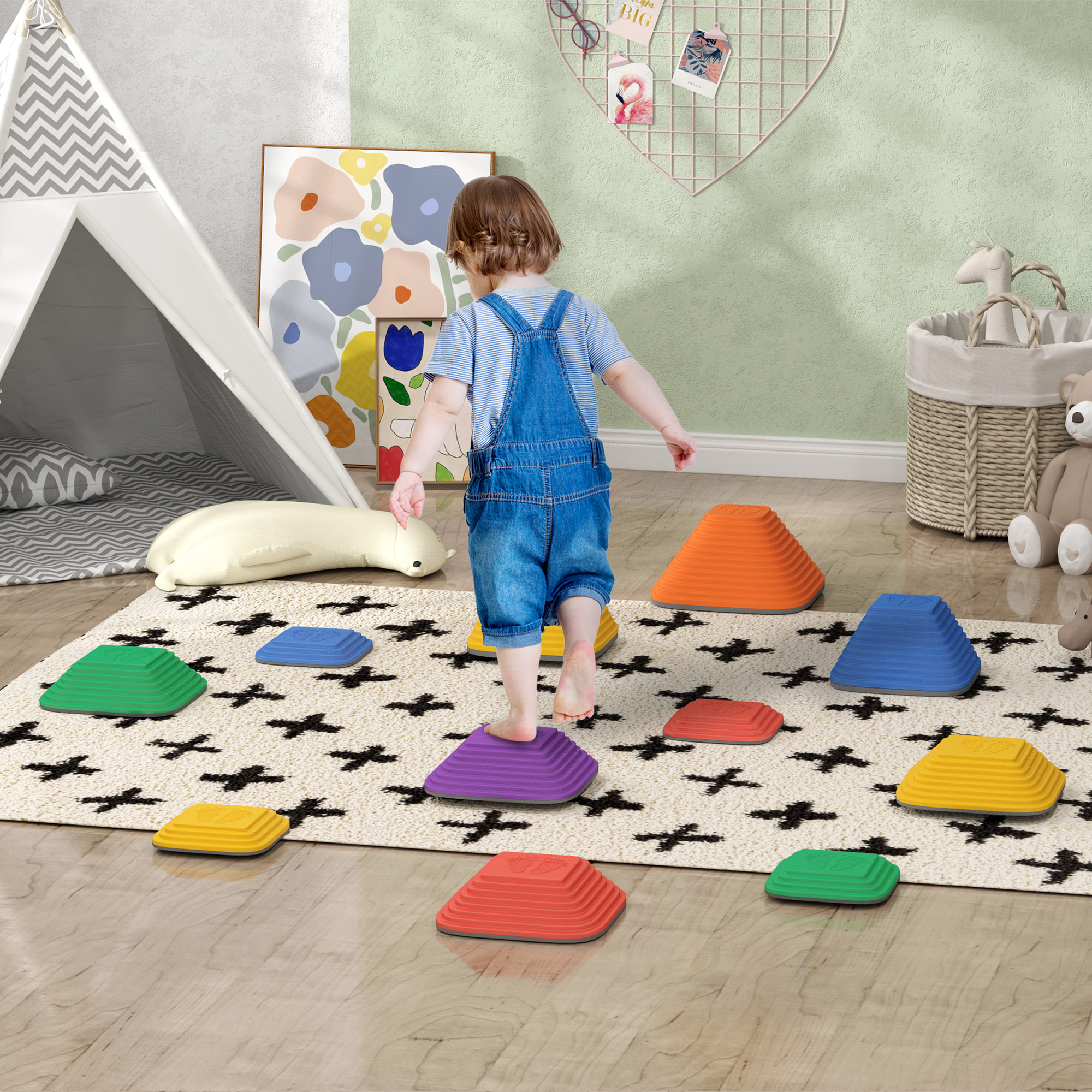 Tasakaaluastmed lastele, 11 osa, libisemiskindlad, mitmevärvilised, plastик, TPR