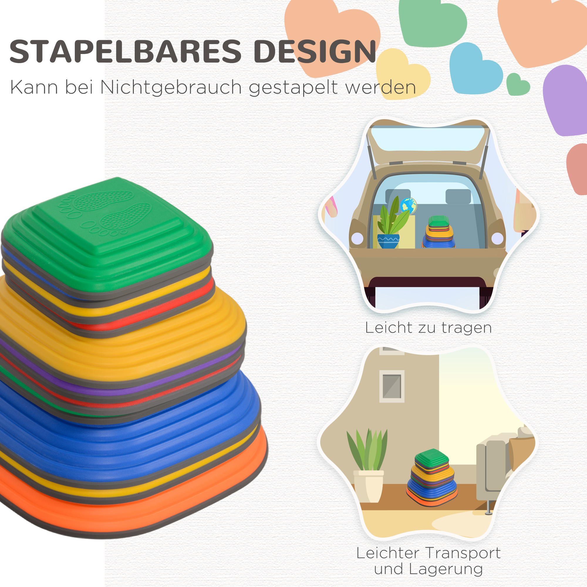 Tasakaaluastmed lastele, 11 osa, libisemiskindlad, mitmevärvilised, plastик, TPR