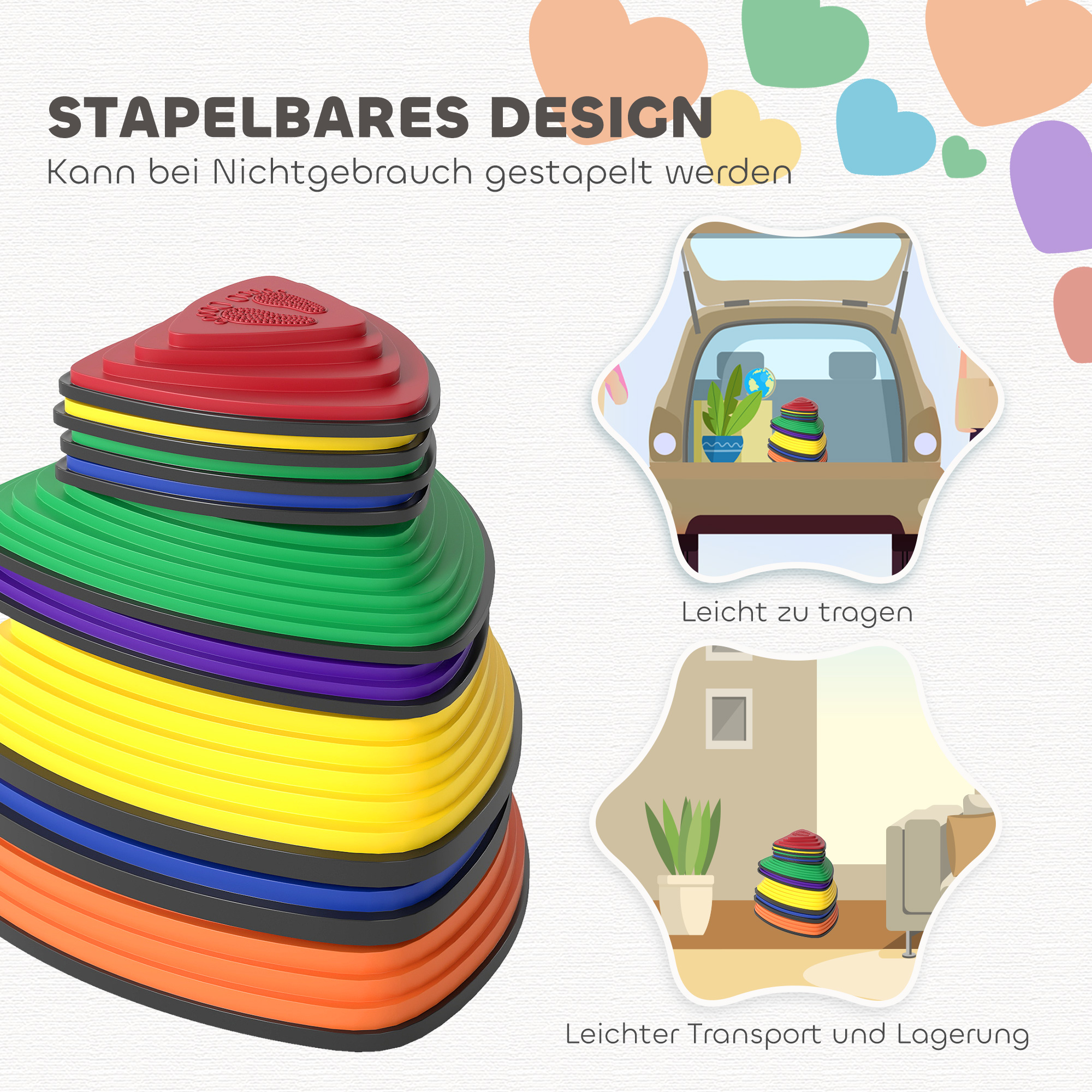 9-osaline tasakaalukivide komplekt, libisemiskindel, mitmevärviline, 80 kg