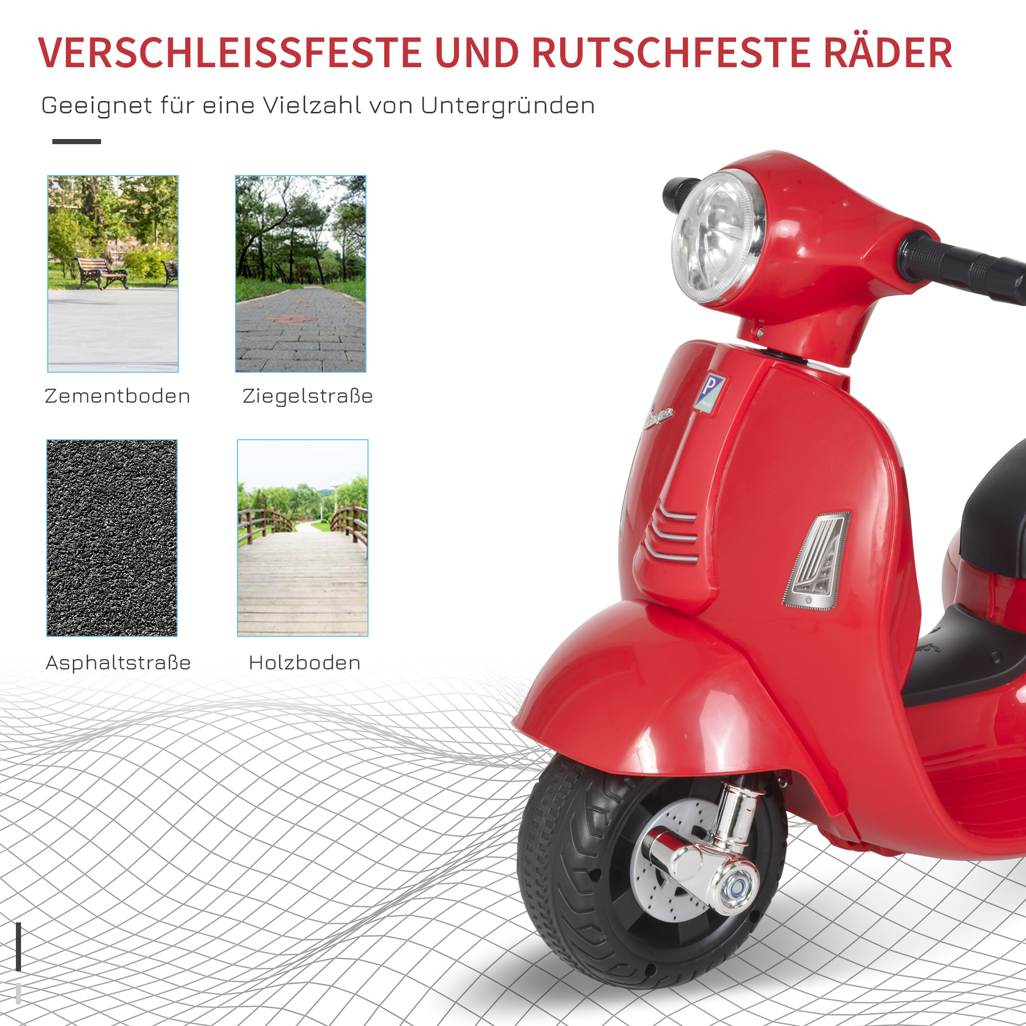 Litsentseeritud laste elektriline mootorratas VESPA, punane, 66,5 x 38 x 52 cm