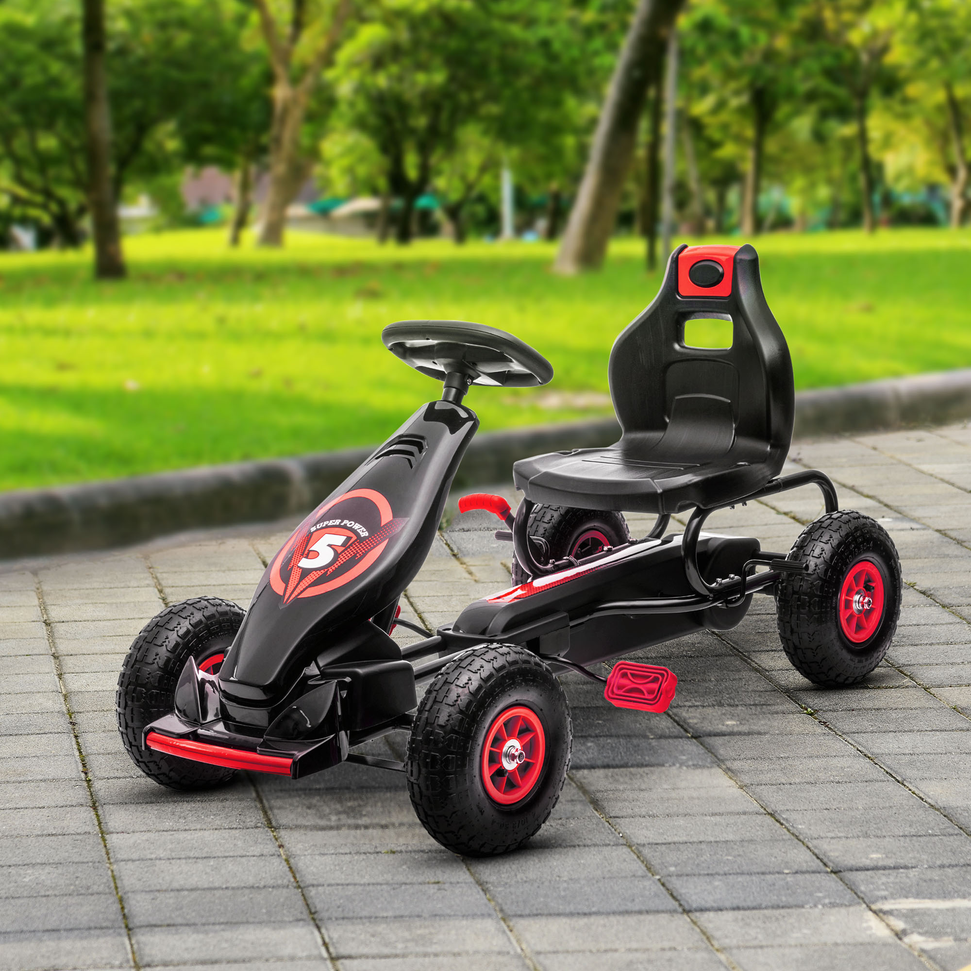 Laste pedaalidega gokart, punane + must, 121 x 58 x 61 cm