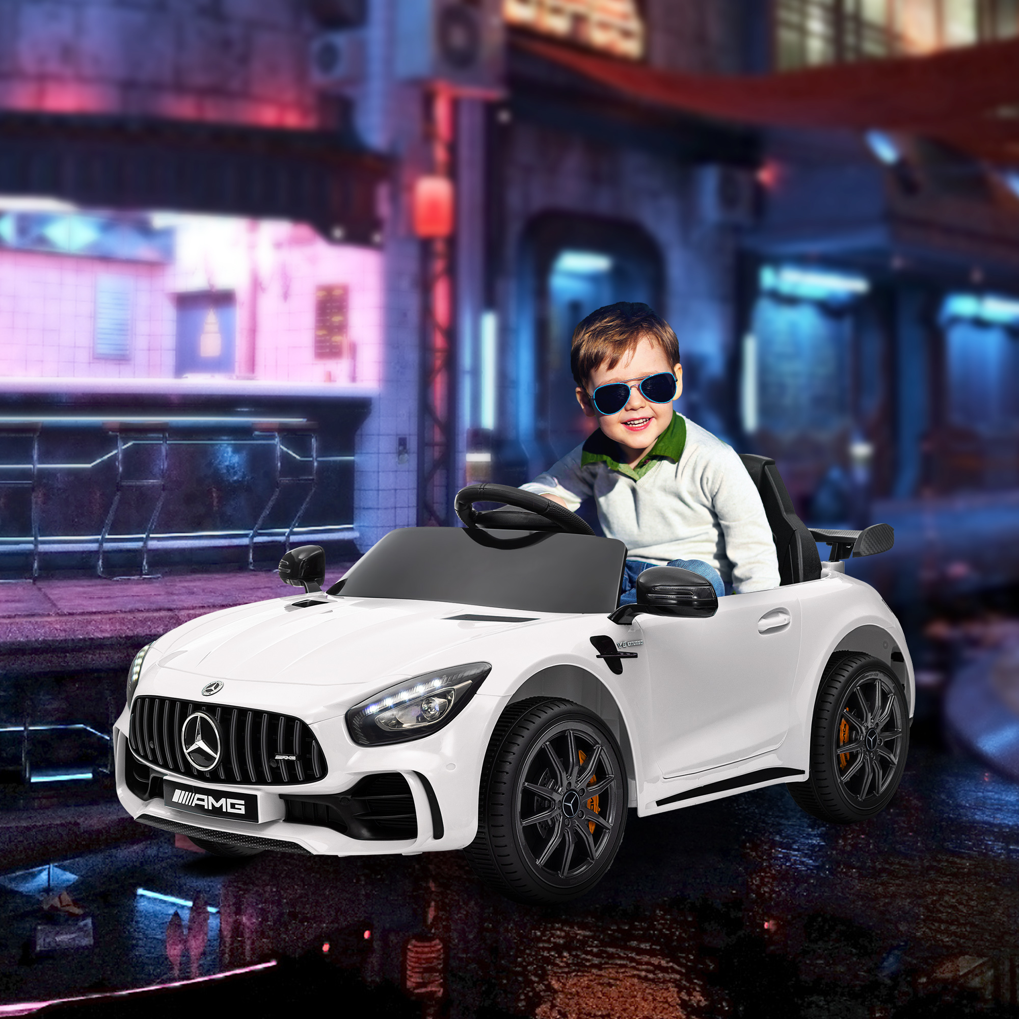 Laste elektriauto Mercedes-Benz AMG GTR, valge, 12 V, 3-5 km/h