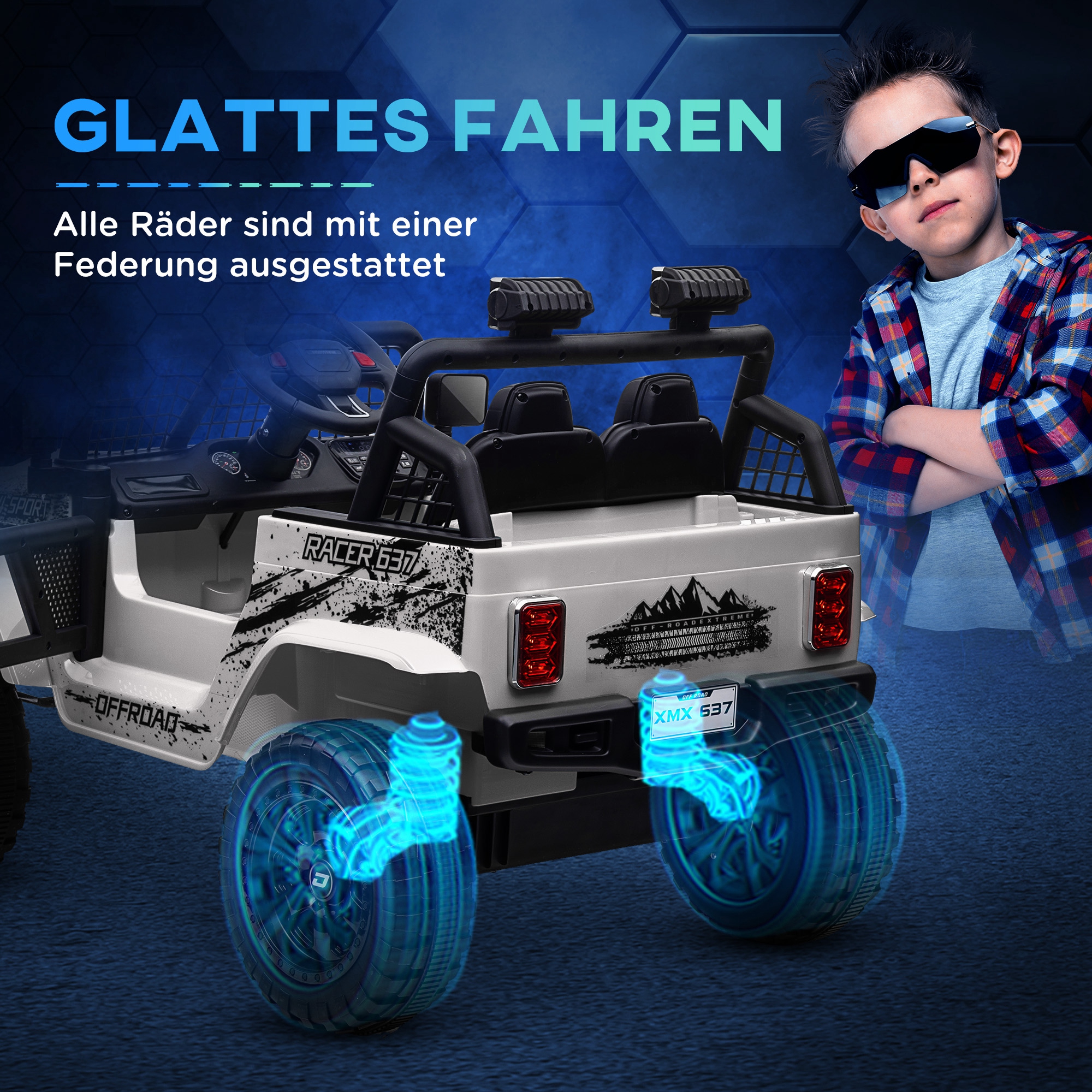 Laste elektriauto, valge, 109 x 67 x 68,5 cm