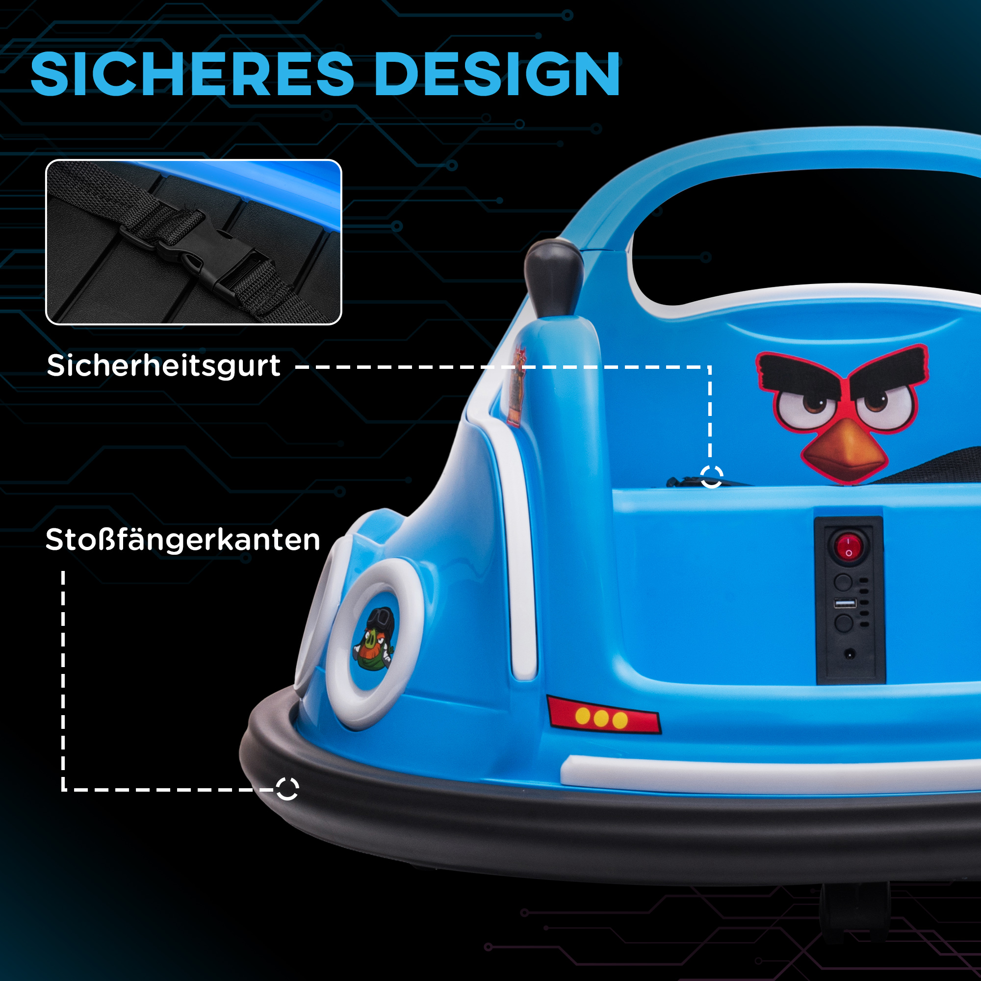 Laste elektriauto Angry Bird, sinine, 73 x 73 x 44 cm