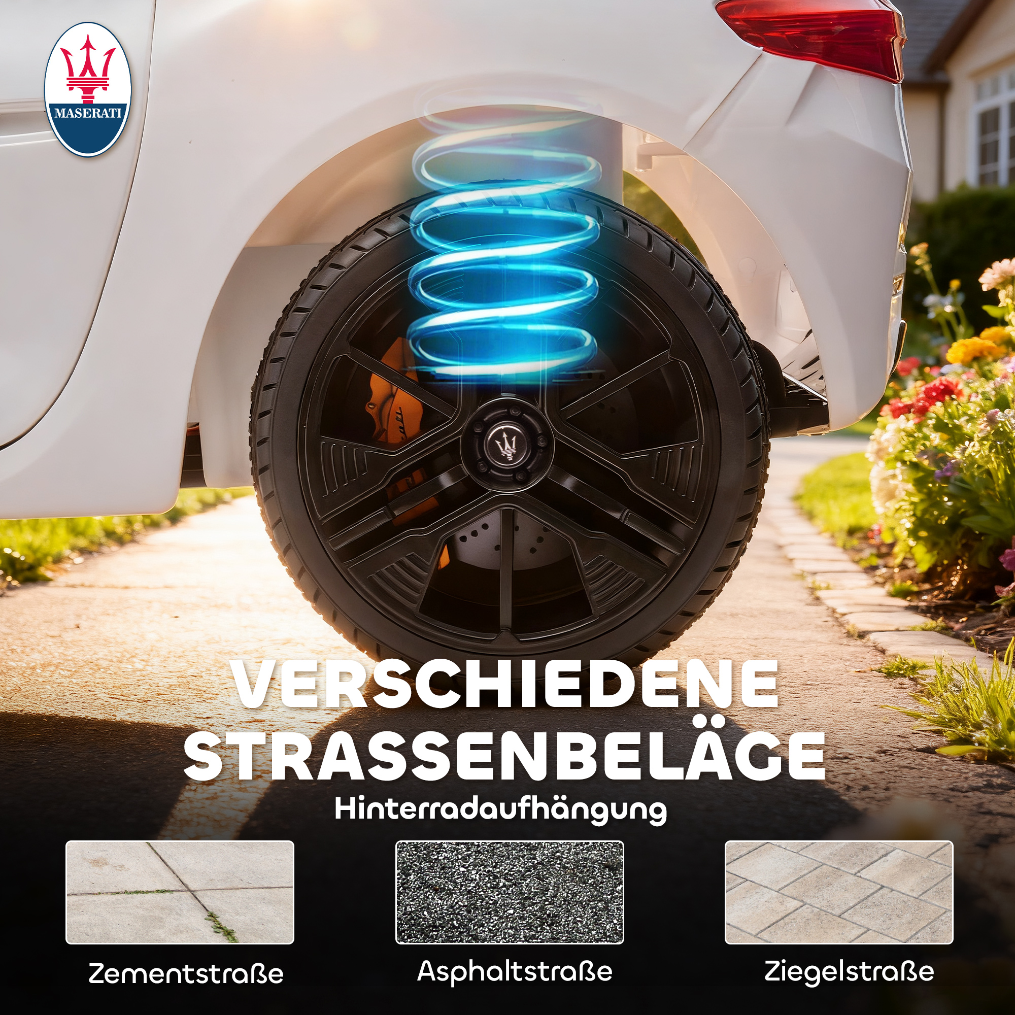 Maserati elektriauto lastele, 2-kohaline, 12V, valge, 120 x 72 x 50 cm