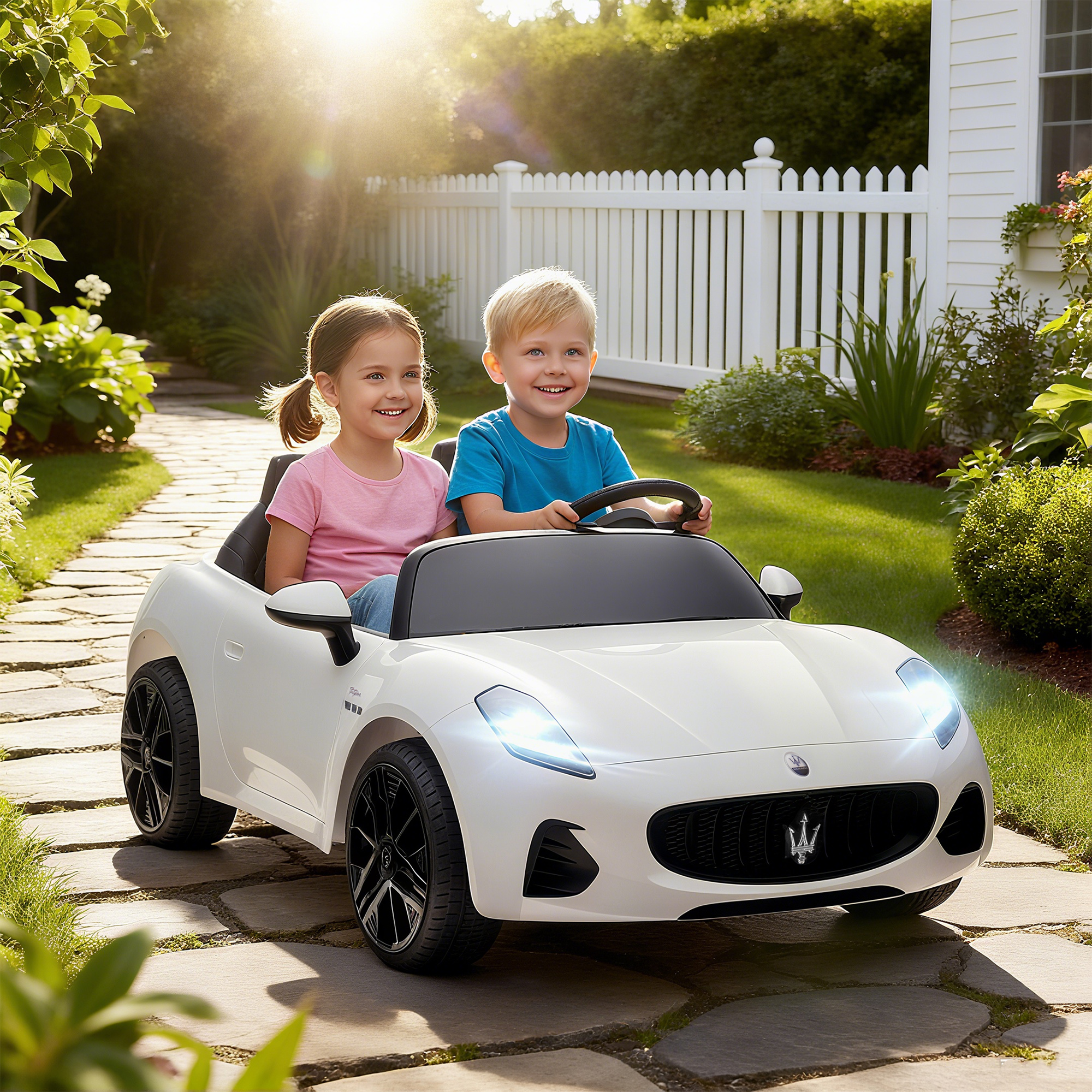 Maserati elektriauto lastele, 2-kohaline, 12V, valge, 120 x 72 x 50 cm