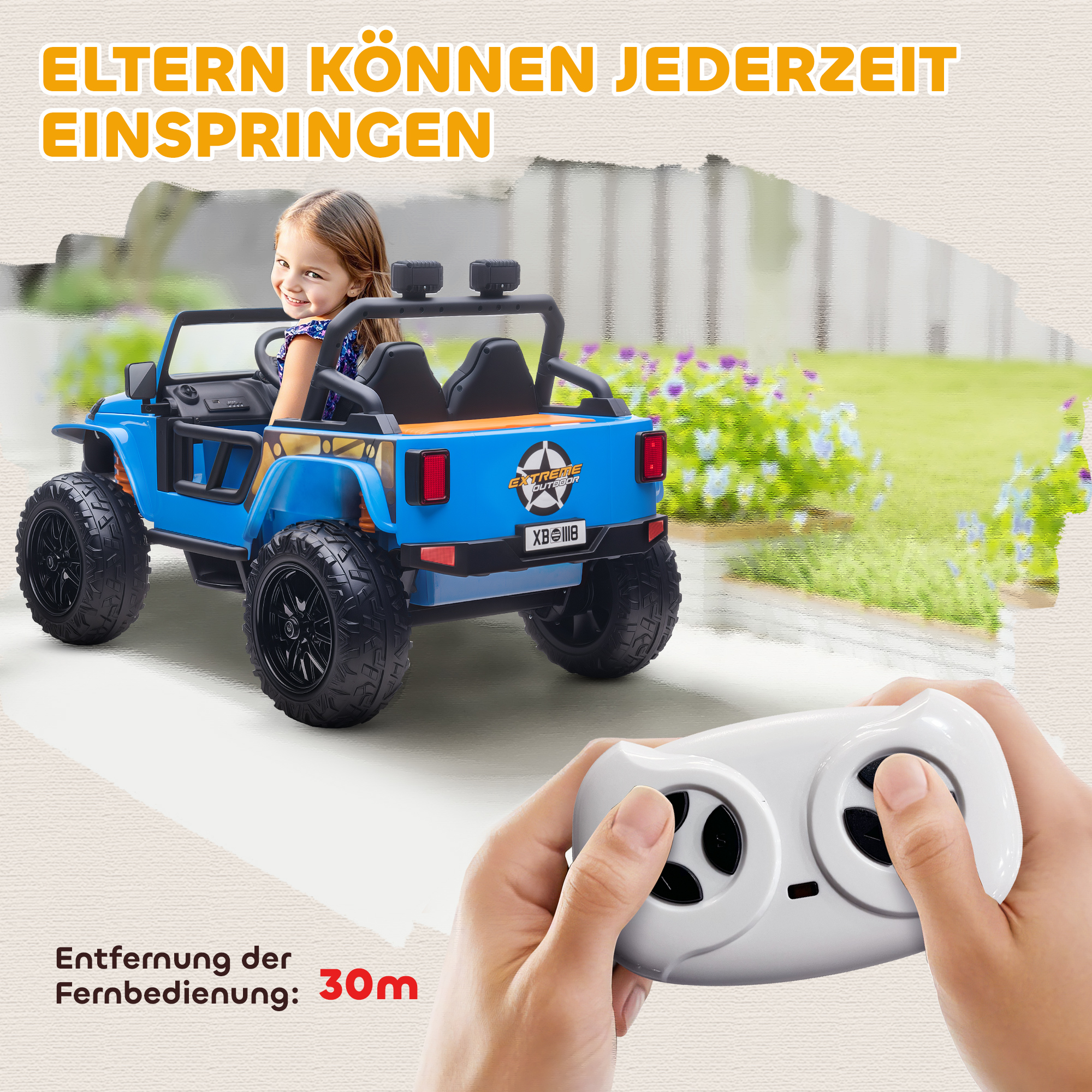 Laste elektriauto, 12V aku, vanema ja lapse iste, kaugjuhtimine, muusika, signaal, LED-tuled, 3-8 a, sinine