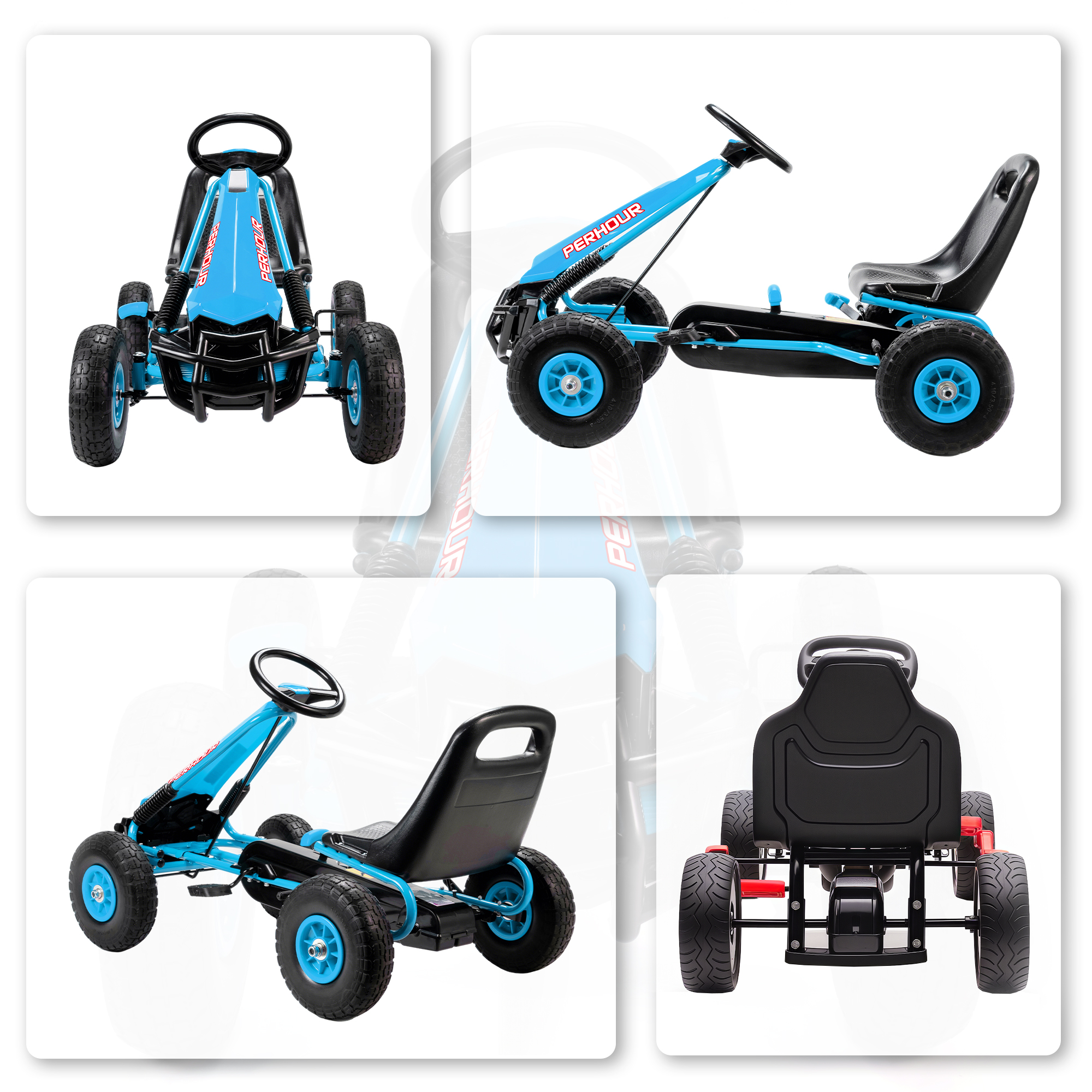 Pedalgo-kart lastele, reguleeritav iste, EVA-rattad, pidur, sidur, 3-8 aastat, sinine