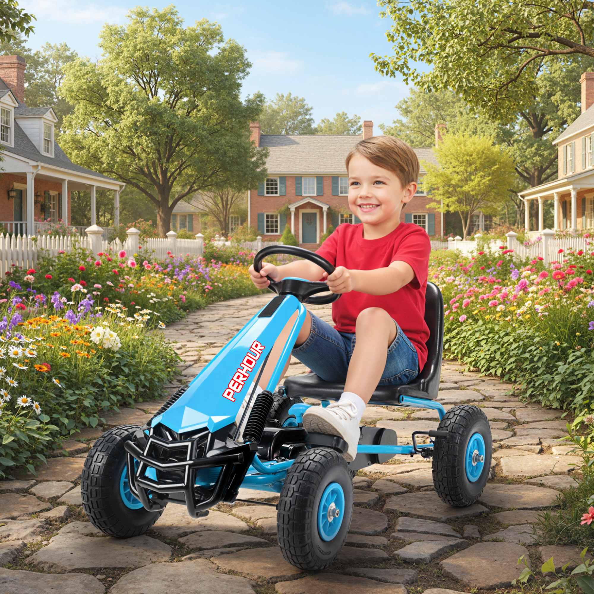 Pedalgo-kart lastele, reguleeritav iste, EVA-rattad, pidur, sidur, 3-8 aastat, sinine