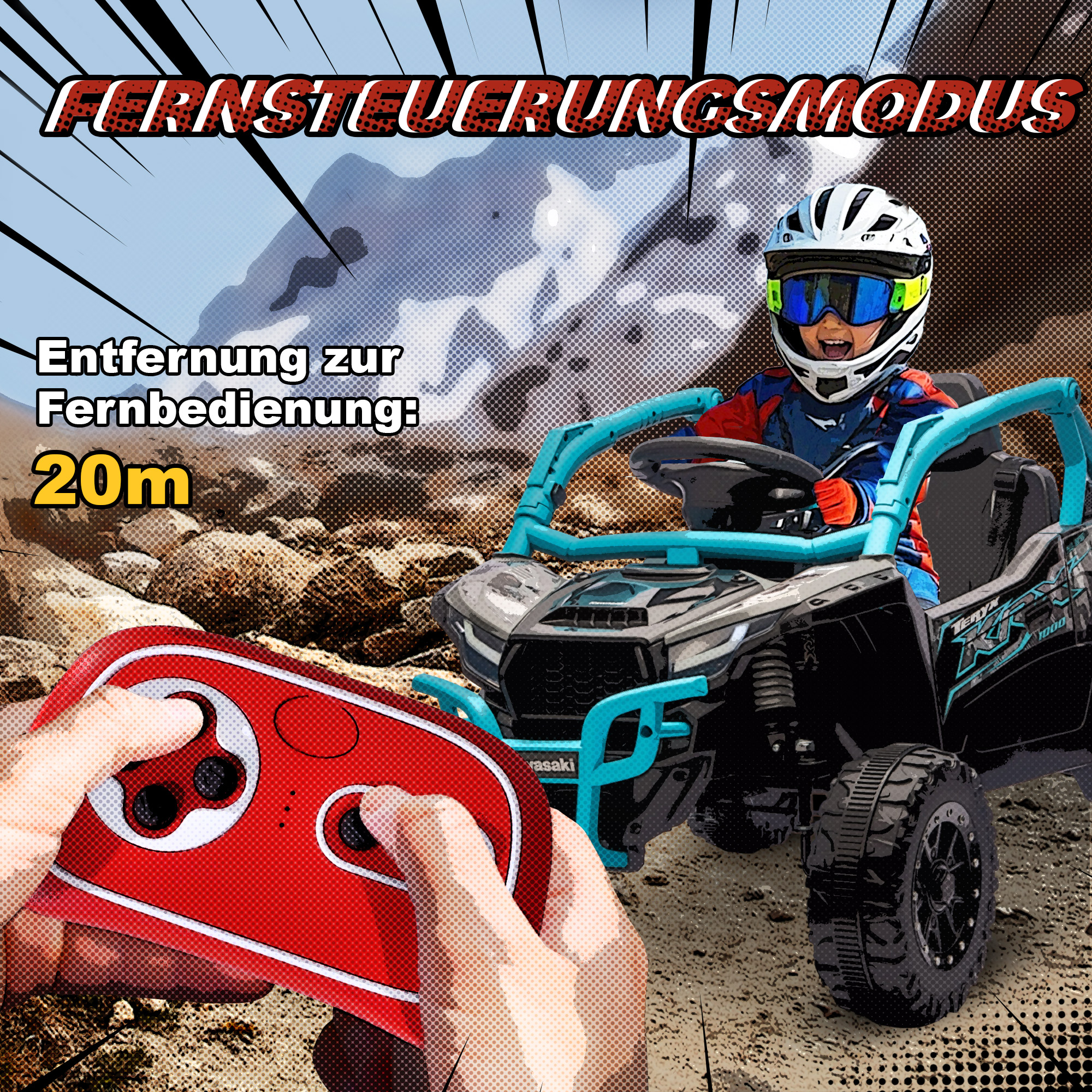 Laste elektriline UTV KAWASAKI TERYX KRX 1000, 12V, sinine, 100 x 64 x 56 cm