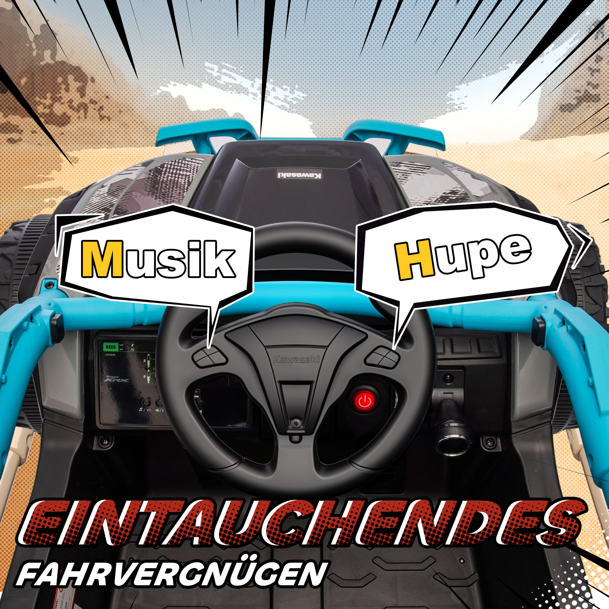 Laste elektriline UTV KAWASAKI TERYX KRX 1000, 12V, sinine, 100 x 64 x 56 cm