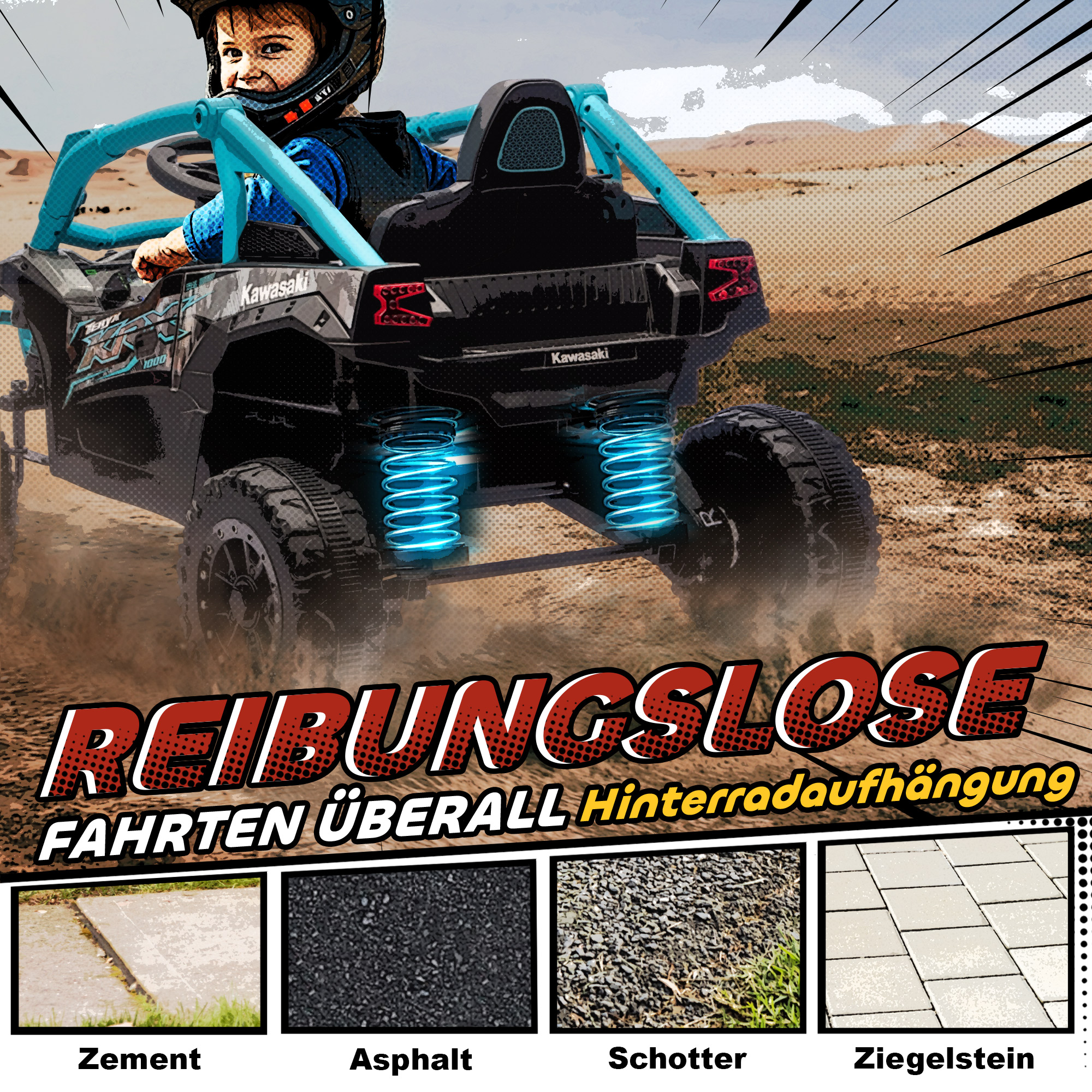 Laste elektriline UTV KAWASAKI TERYX KRX 1000, 12V, sinine, 100 x 64 x 56 cm