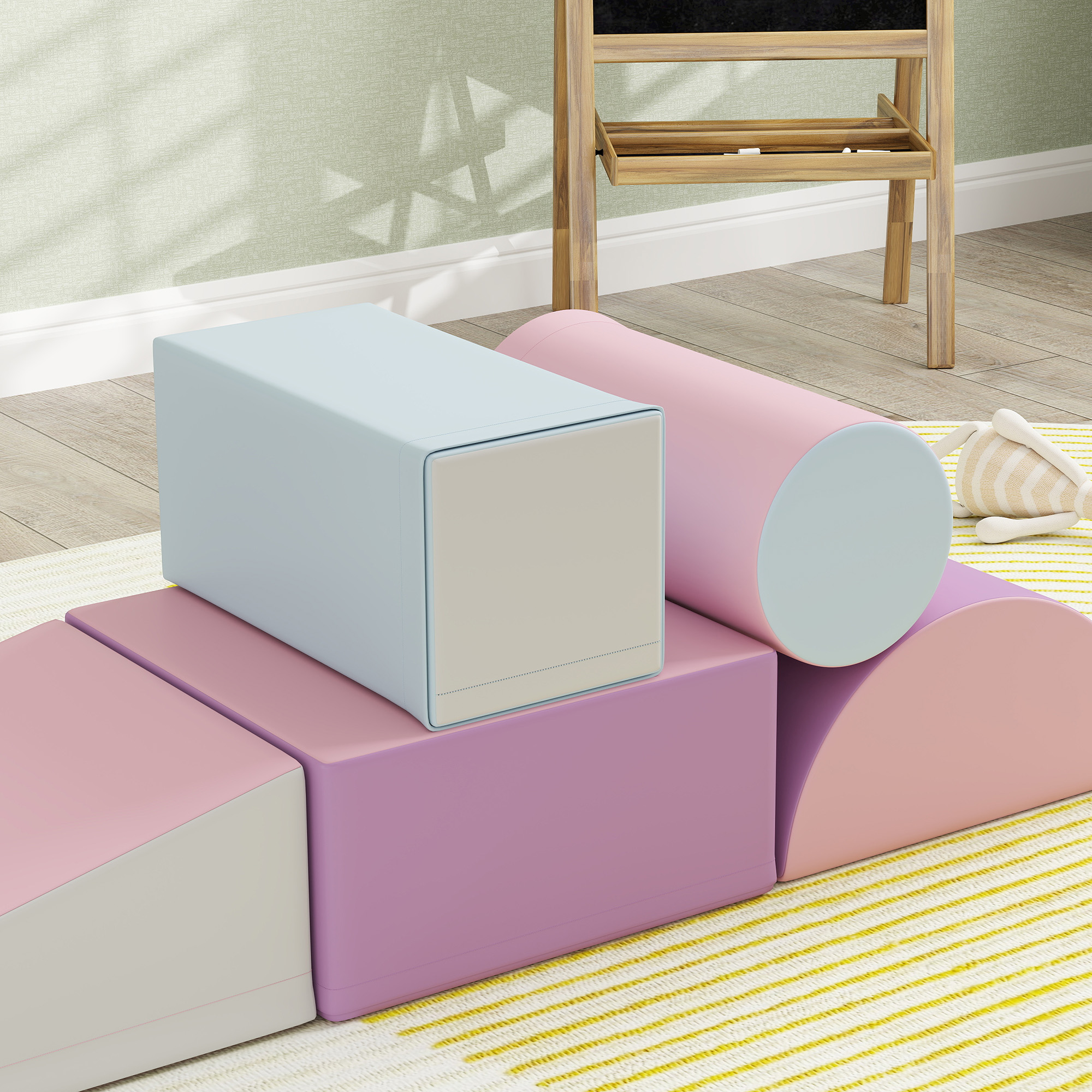 Mänguklotside komplekt, 5-osaline, 1-3-aastastele lastele, kunstnahk, mitmevärviline