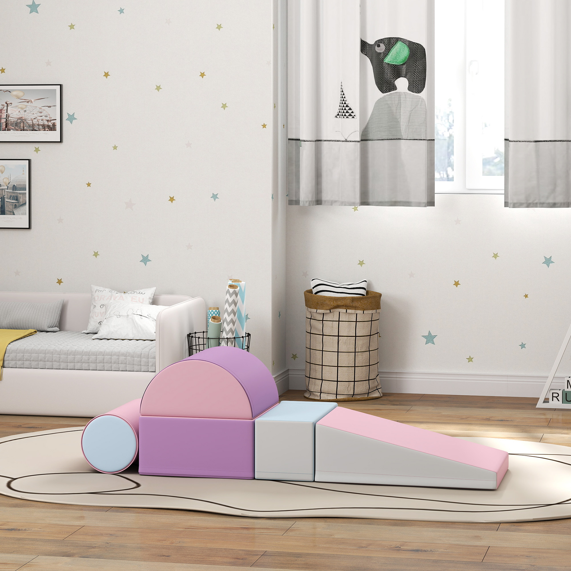 Mänguklotside komplekt, 5-osaline, 1-3-aastastele lastele, kunstnahk, mitmevärviline