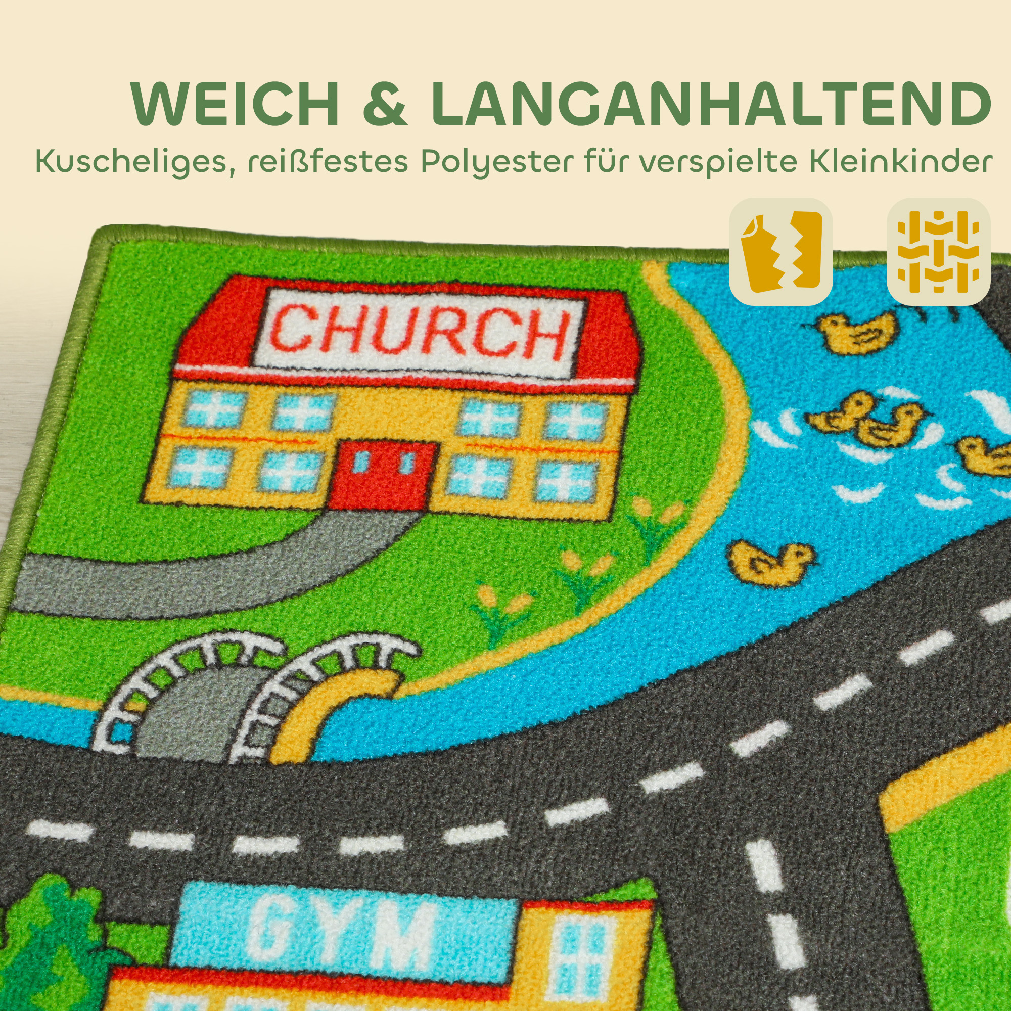 Beebimängumatt, 160 x 100 x 0,5 cm, hall, linnamotiiv