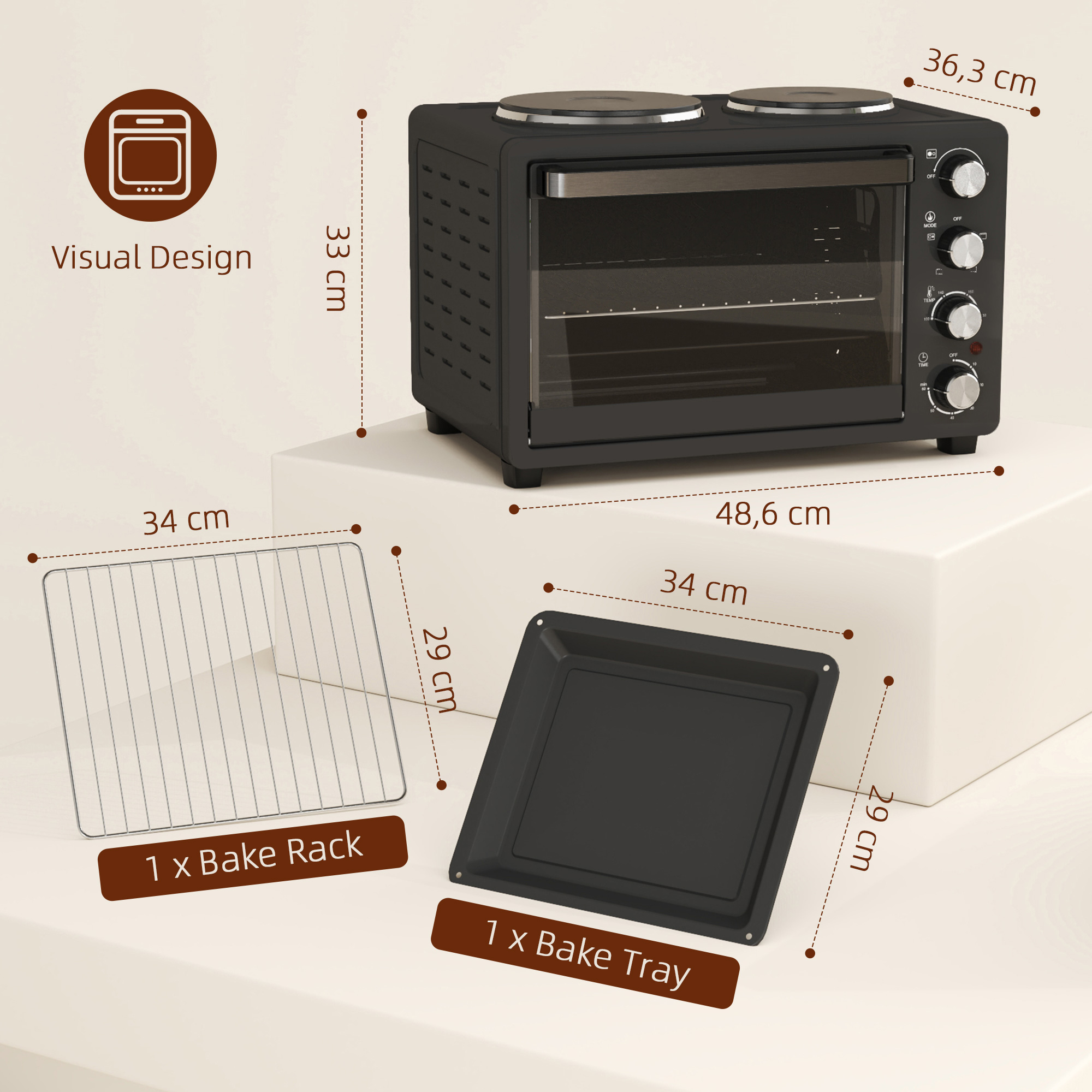 Mini ahi keeduplaatidega, 28 L, must, 2600 W