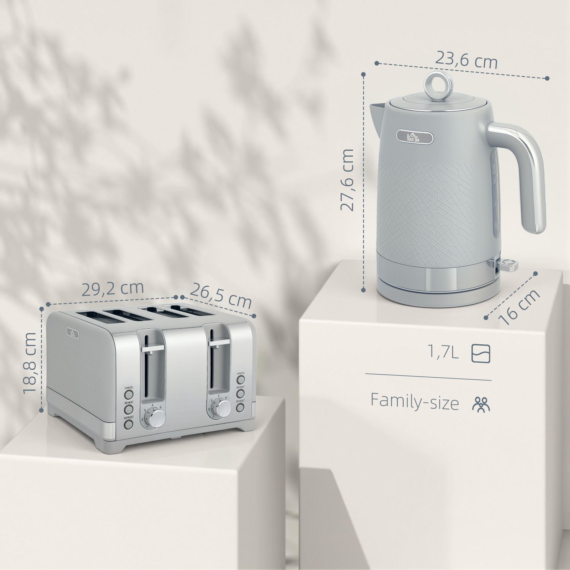 Veekeetja ja röstri komplekt, hall, 1,7 l, 2200 W