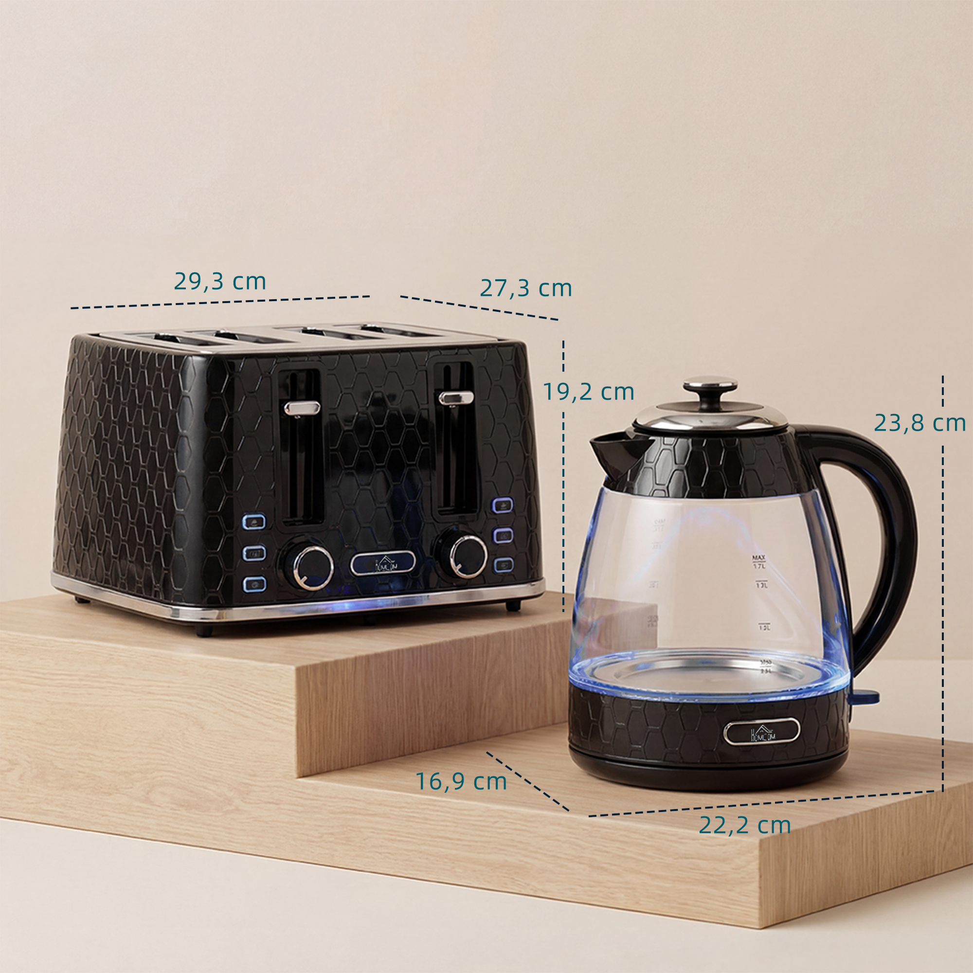 1,7 l 2200 W kiirkeetja ja 4 viilu rösteri komplekt, must