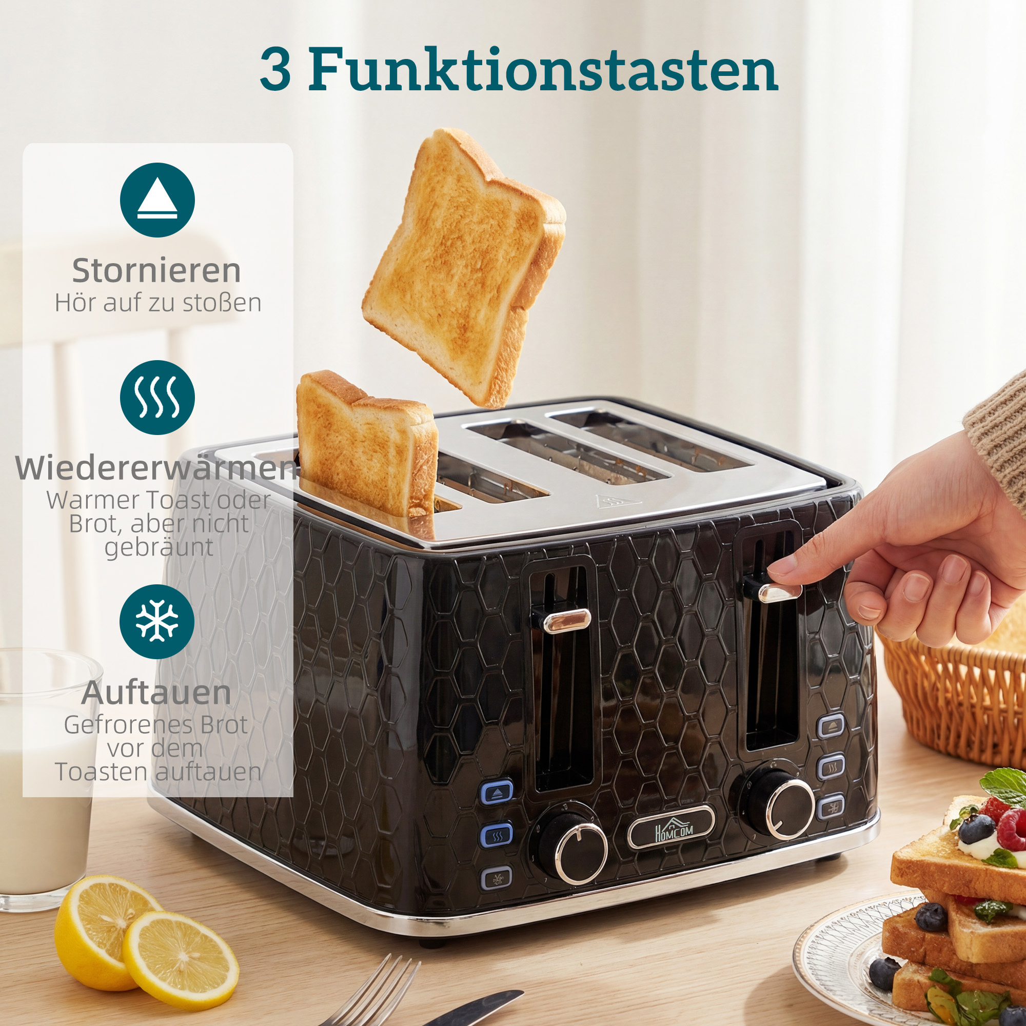 1,7 l 2200 W kiirkeetja ja 4 viilu rösteri komplekt, must