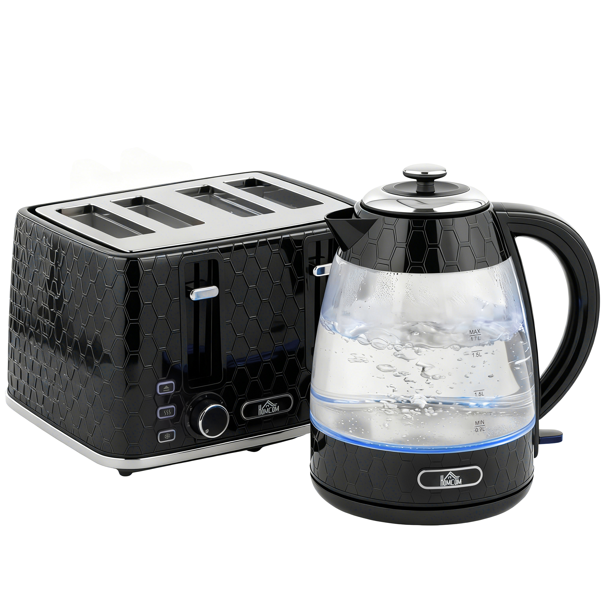 1,7 l 2200 W kiirkeetja ja 4 viilu rösteri komplekt, must