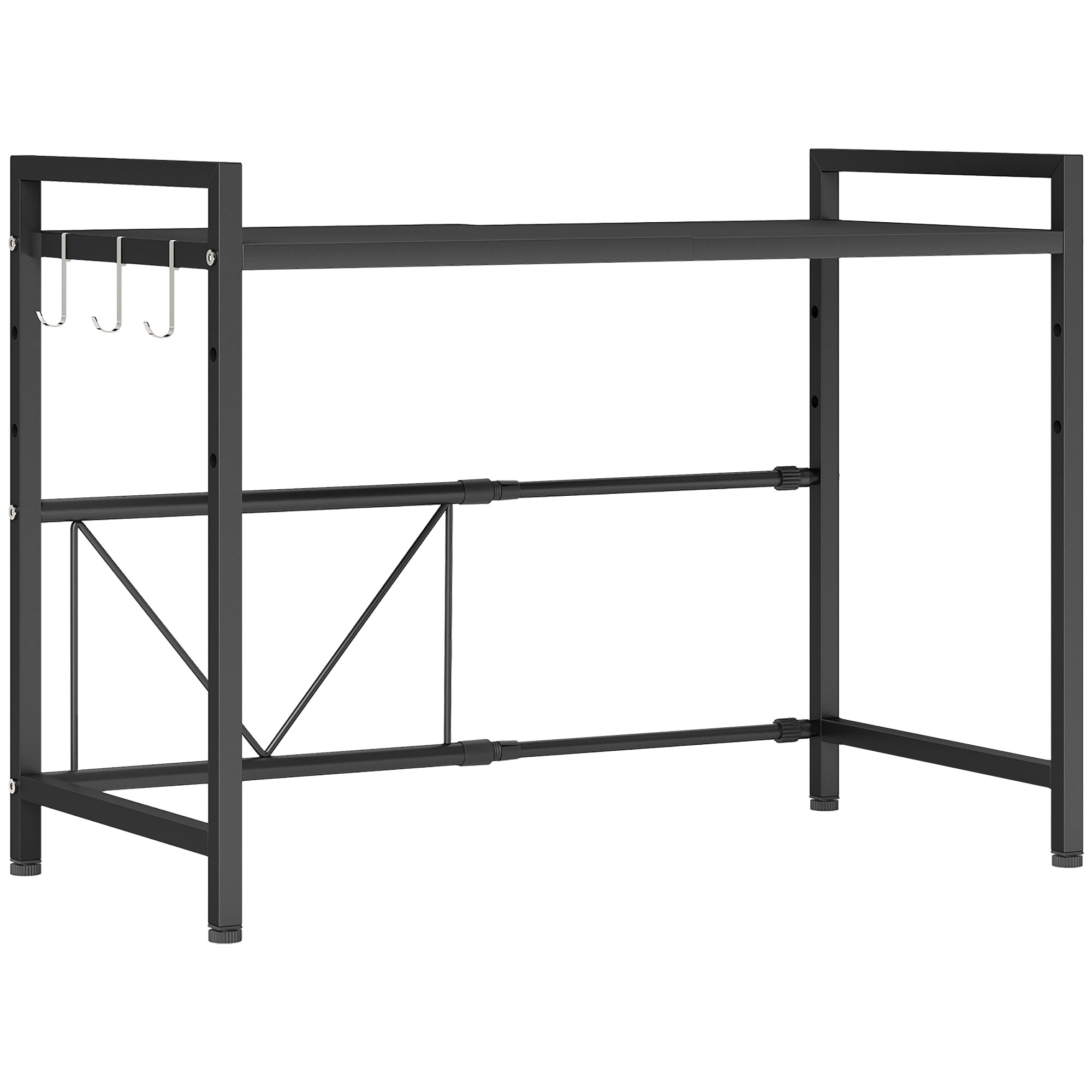 Mikrolaineahju riiul 3 konksuga, pikendatav, metall, must, 39,5–64 x 32 x 47,5 cm