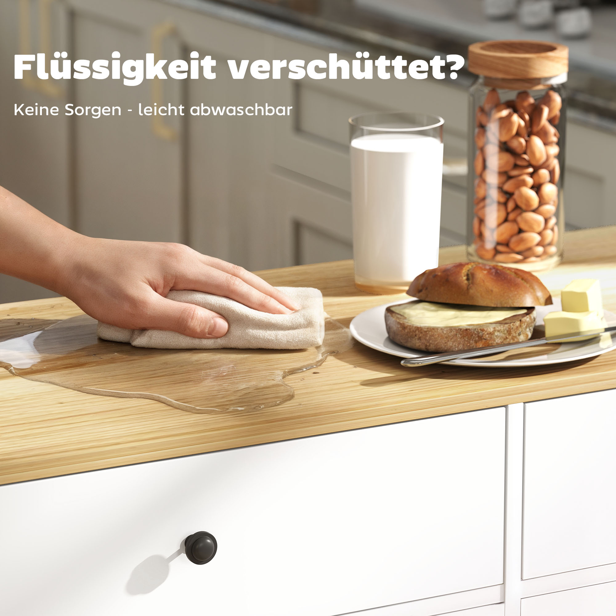 Ratastel köögisaar, 2 sahtlit, 2 kappi, valge, MDF