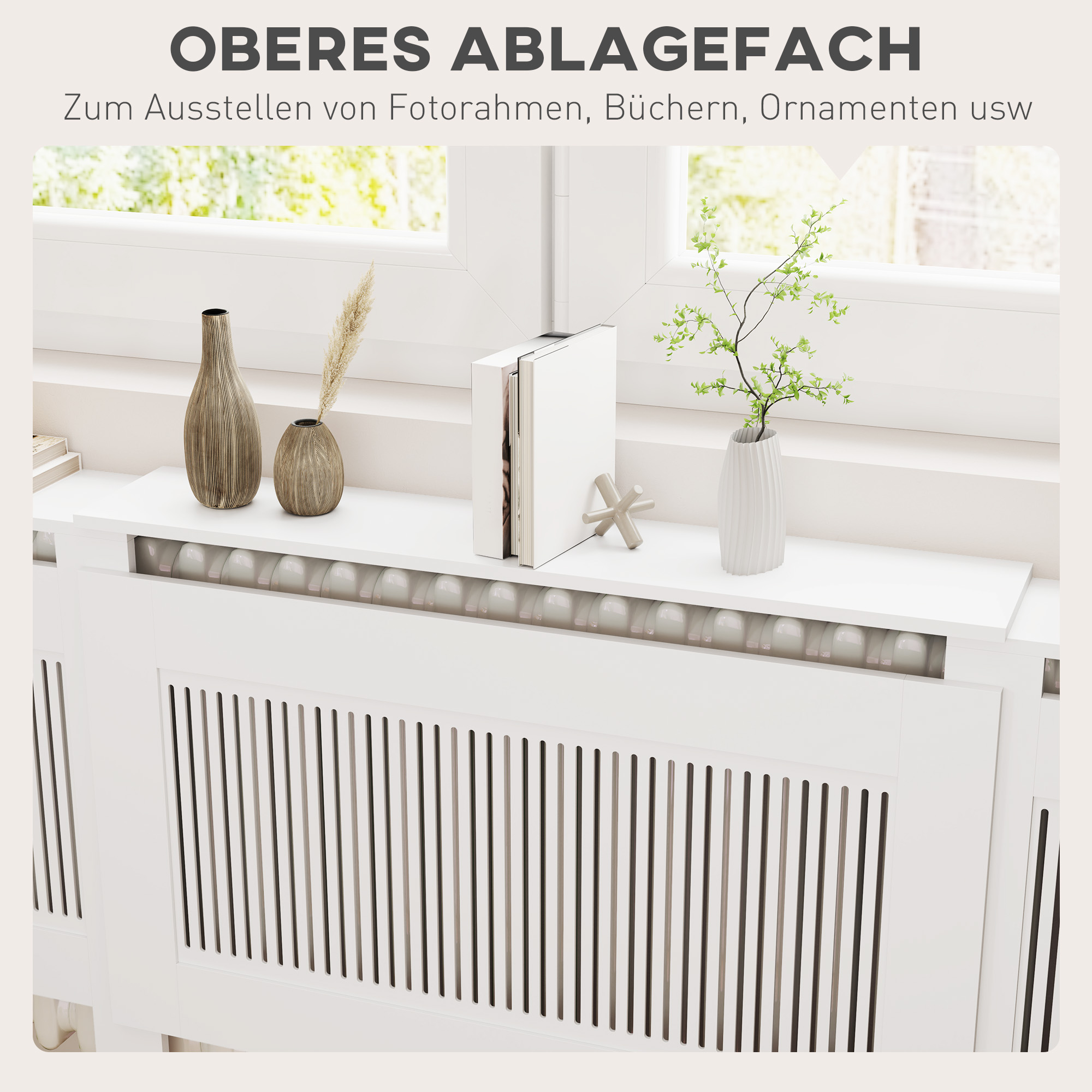 Radiaatori kate, lamellidega, reguleeritav pikkus 125-201 cm, MDF, valge