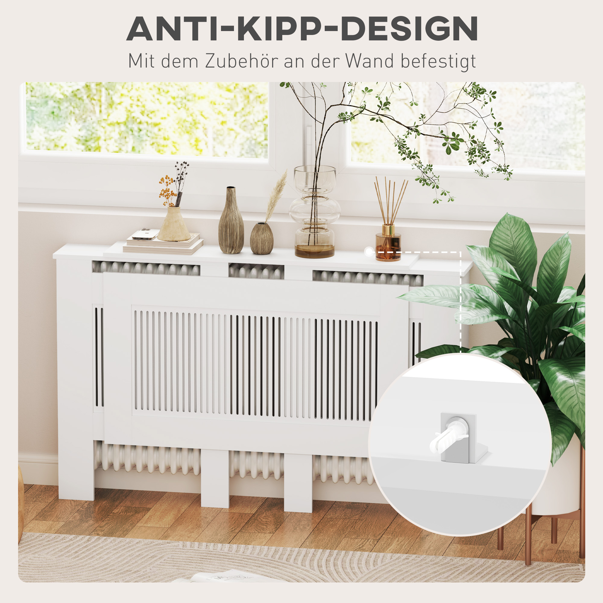 Radiaatori kate, lamellidega, reguleeritav pikkus 125-201 cm, MDF, valge