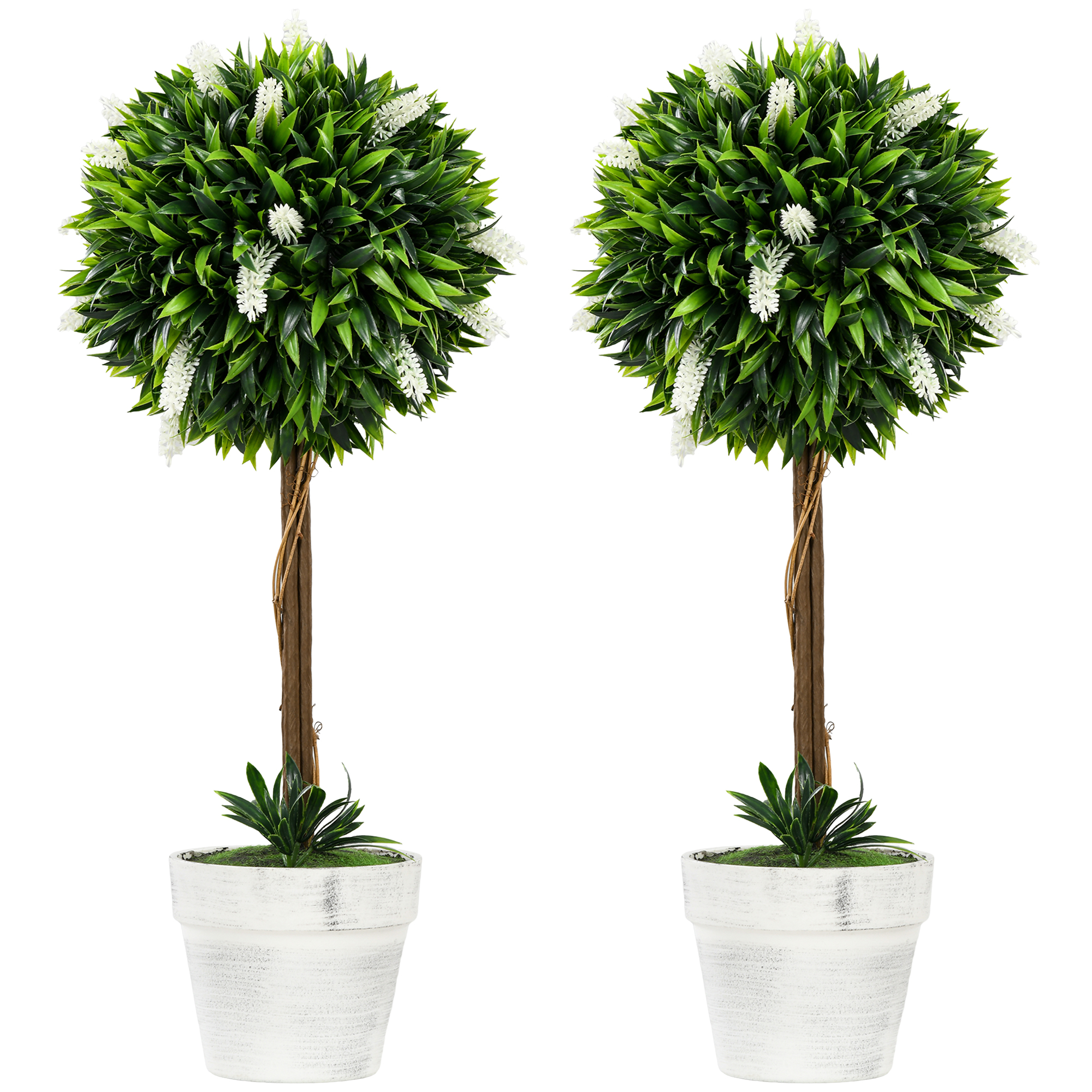 2 tk kunstlikud lavendlipuud, 60 cm, valge