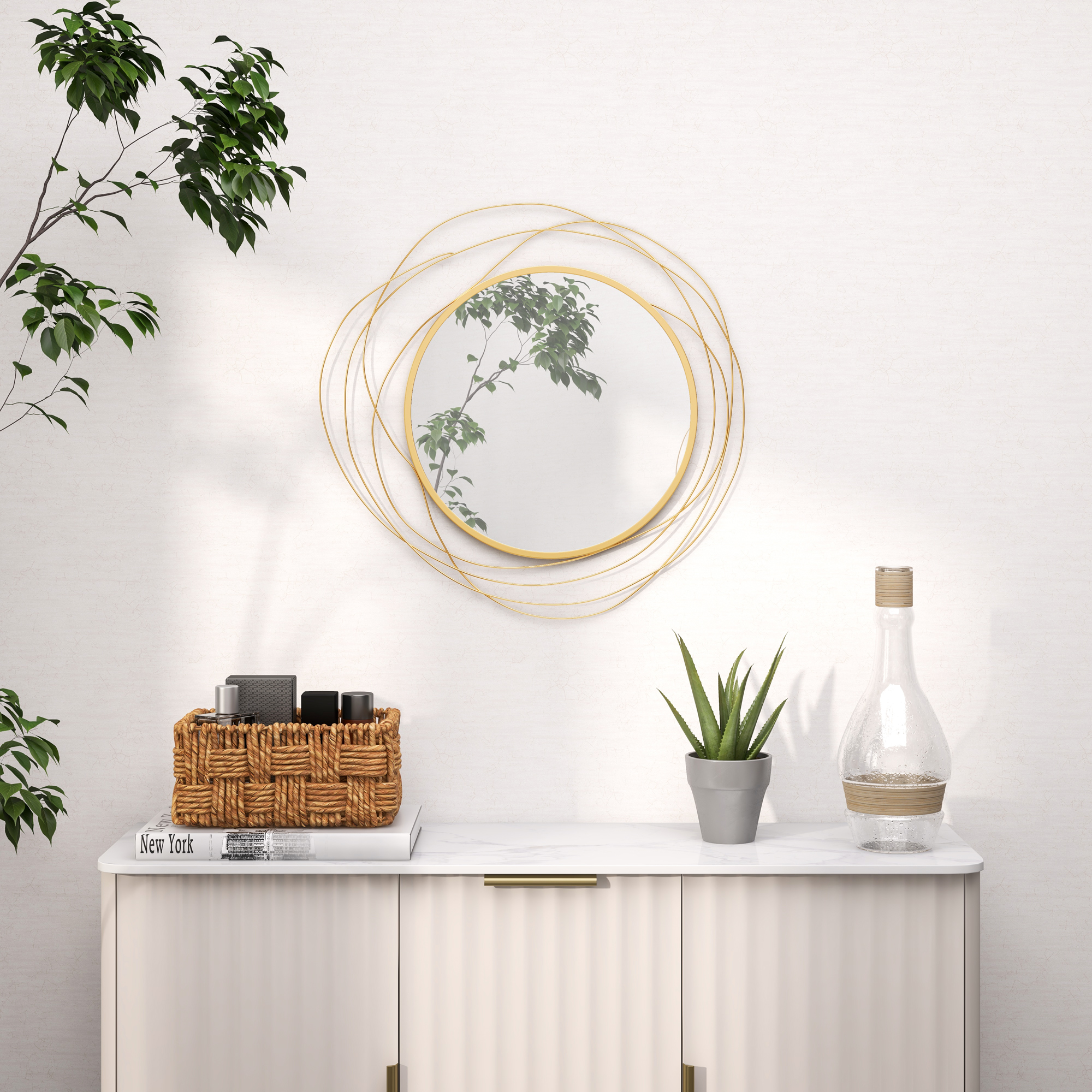 Seinapeegel, ümmargune, metallraam, Ø65 cm, kuldne