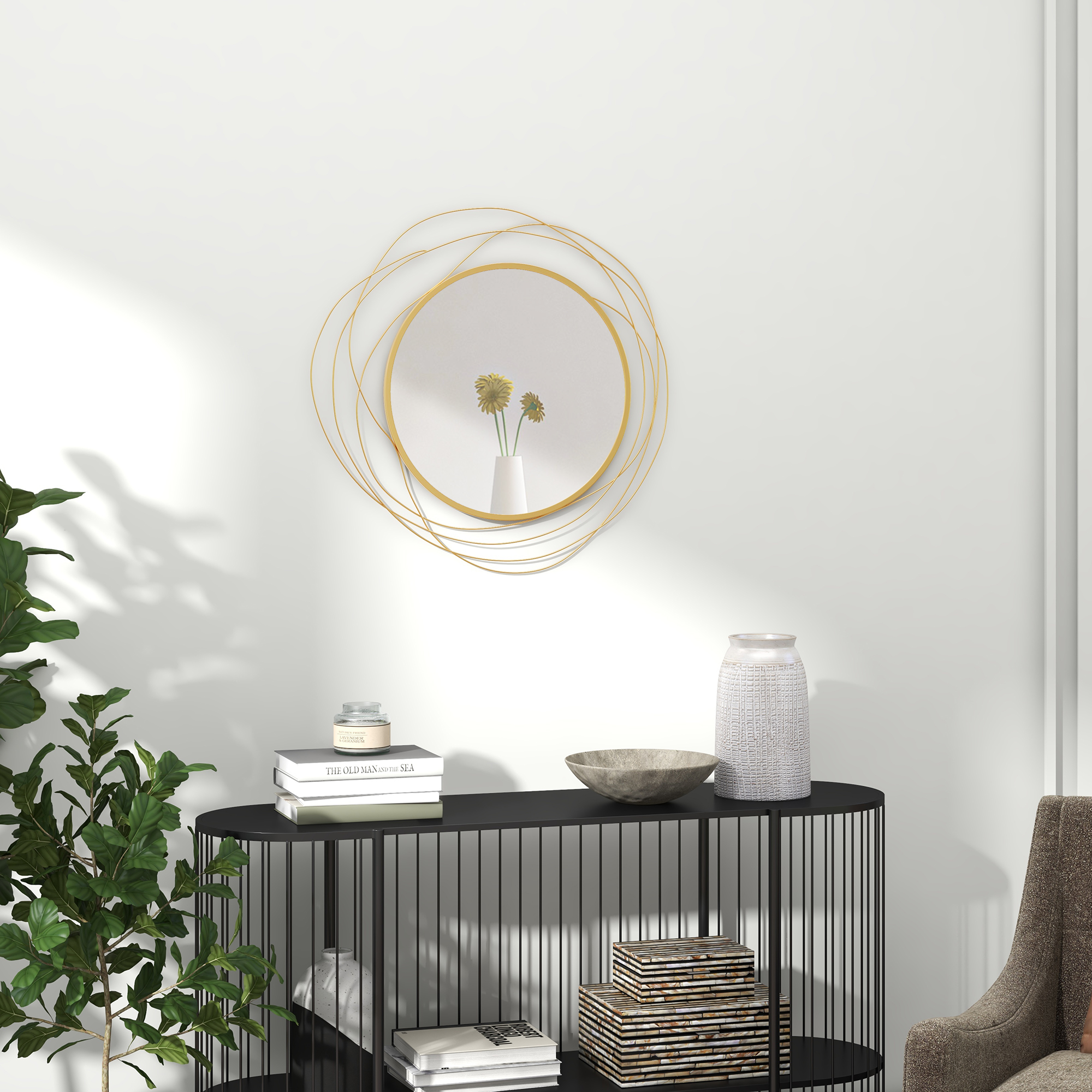 Seinapeegel, ümmargune, metallraam, Ø65 cm, kuldne