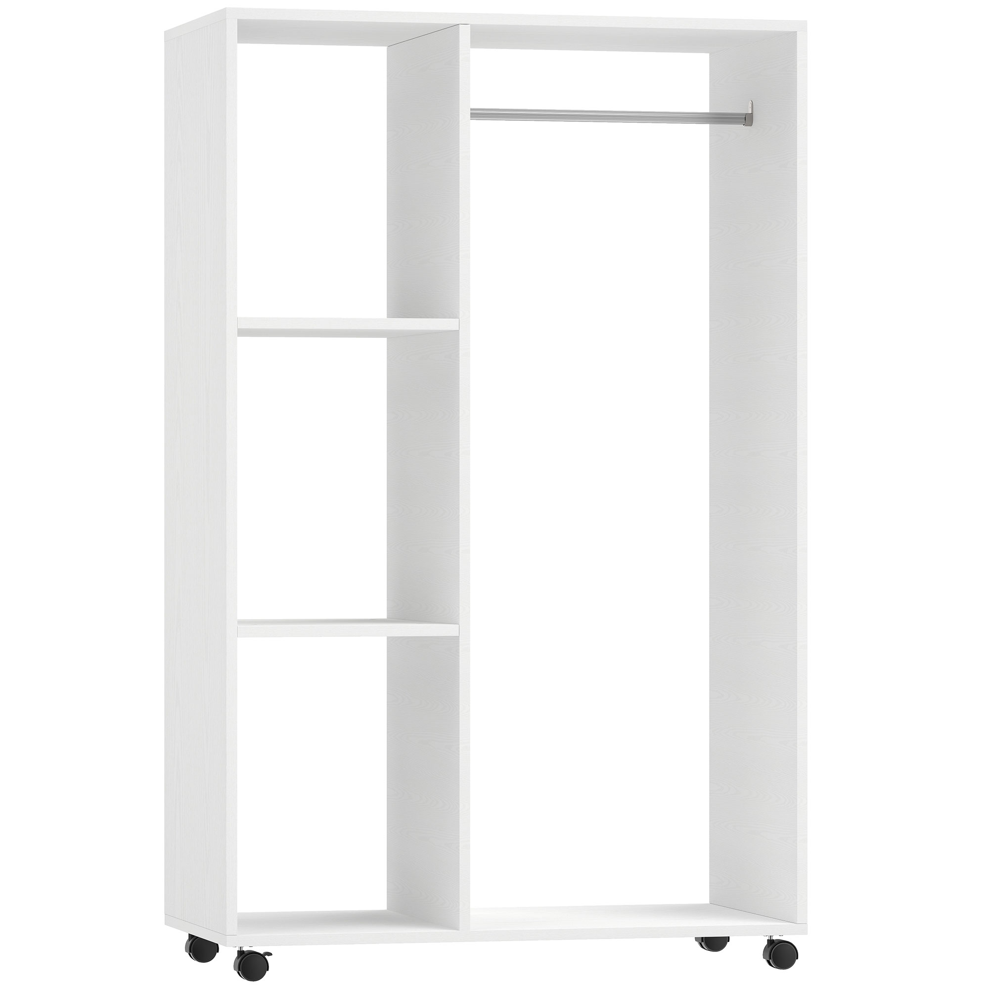 Riidekapp ratastel, valge, 80 x 40 x 128 cm