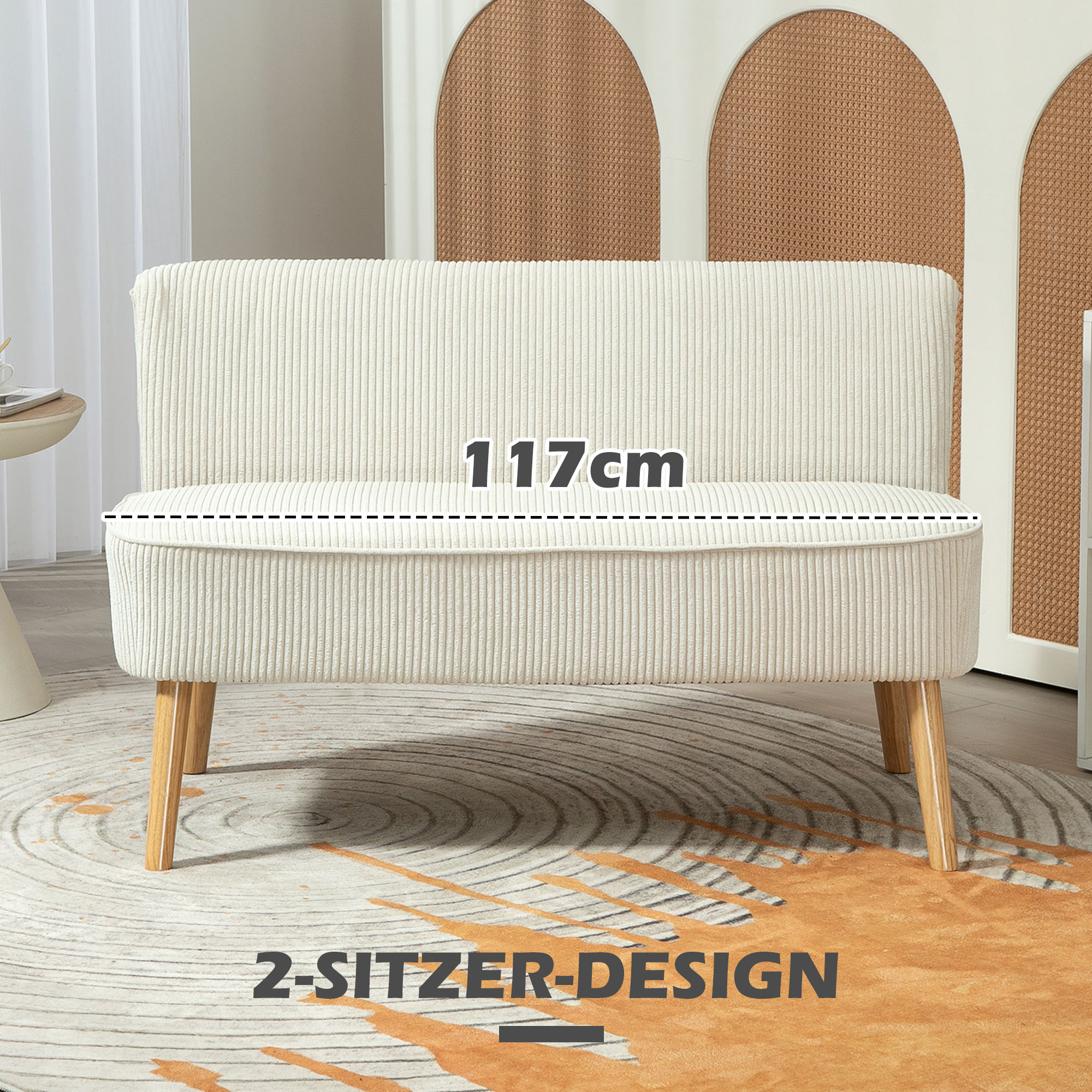 2-kohaline diivan, pehme polsterdus, kergesti hooldatav kate, kuni 150 kg, 117 x 56,5 x 77 cm, kreemvalge
