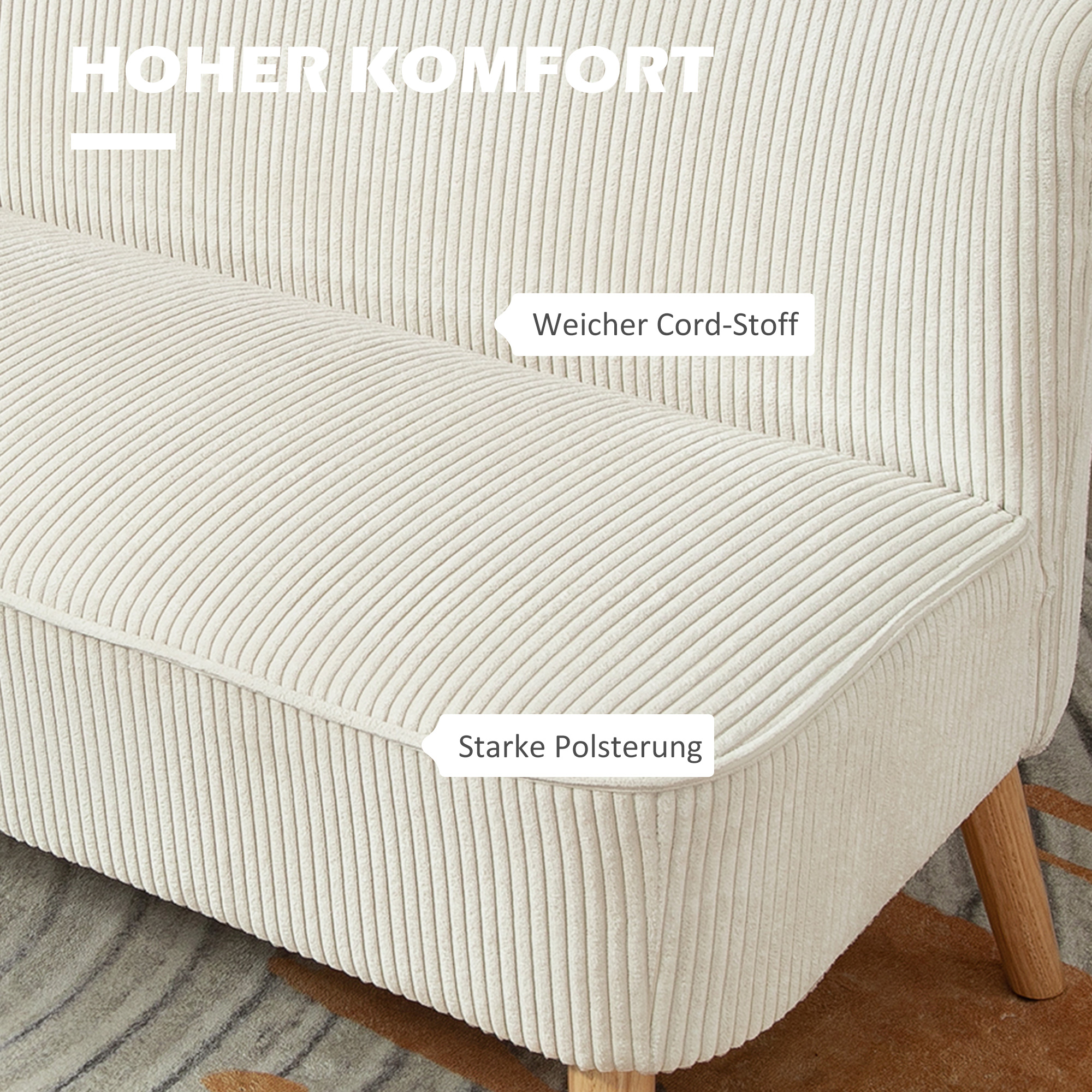 2-kohaline diivan, pehme polsterdus, kergesti hooldatav kate, kuni 150 kg, 117 x 56,5 x 77 cm, kreemvalge