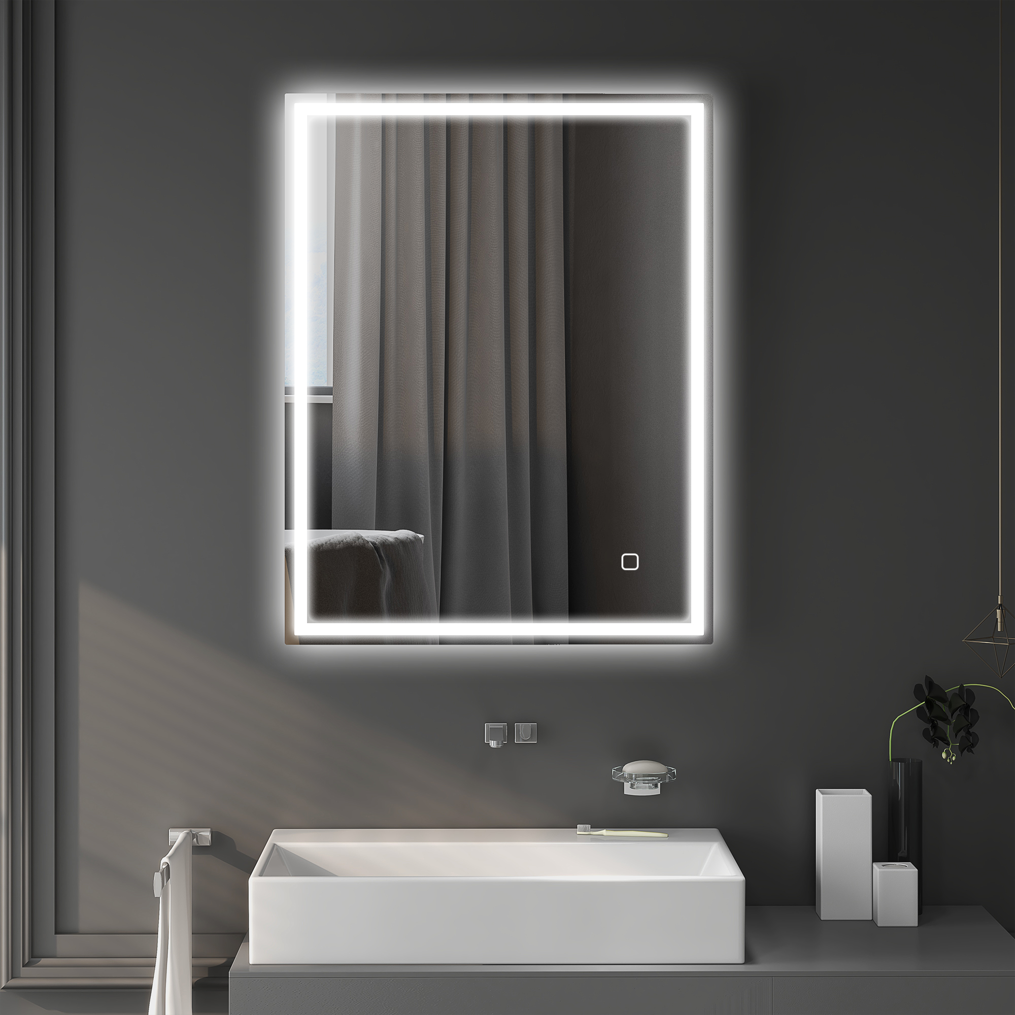 LED-valgustusega vannitoapeegel 90 x 70 cm, hõbedane, 3 valgusvärvi, 834-106V71SR