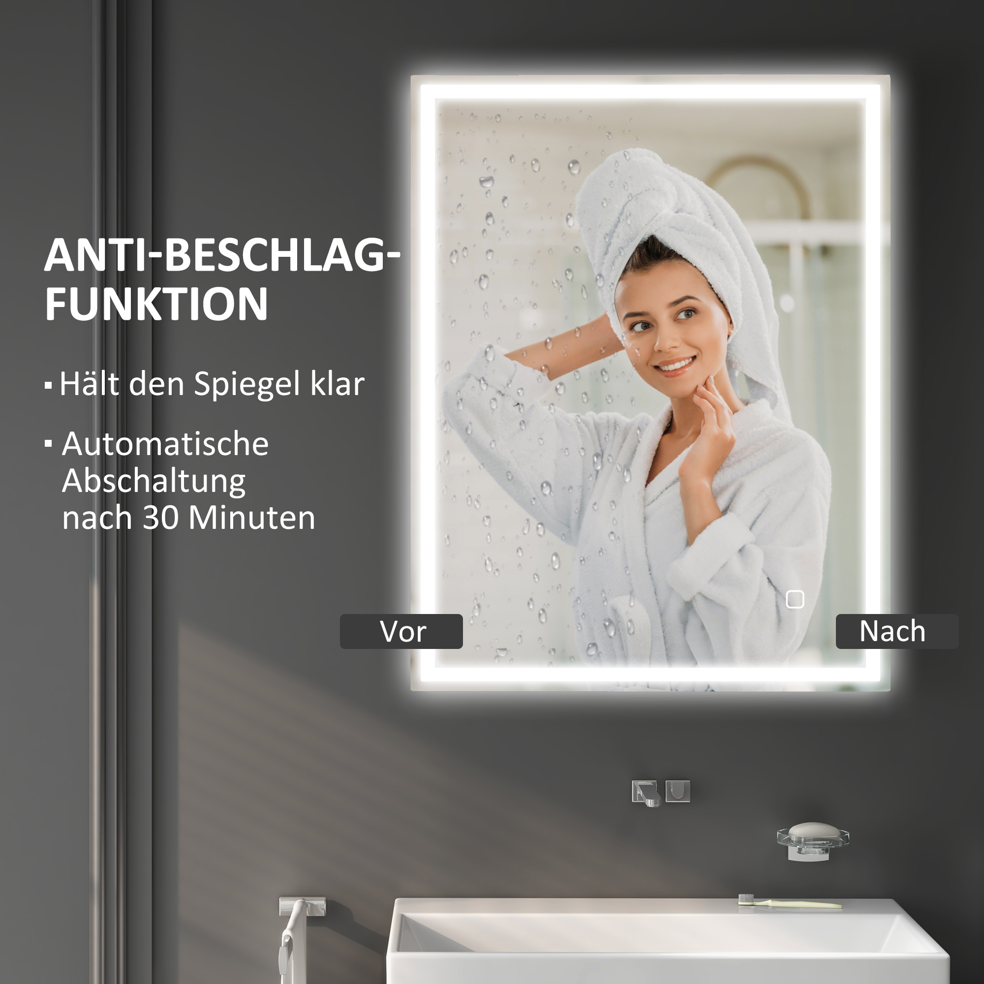 LED-valgustusega vannitoapeegel 90 x 70 cm, hõbedane, 3 valgusvärvi, 834-106V71SR