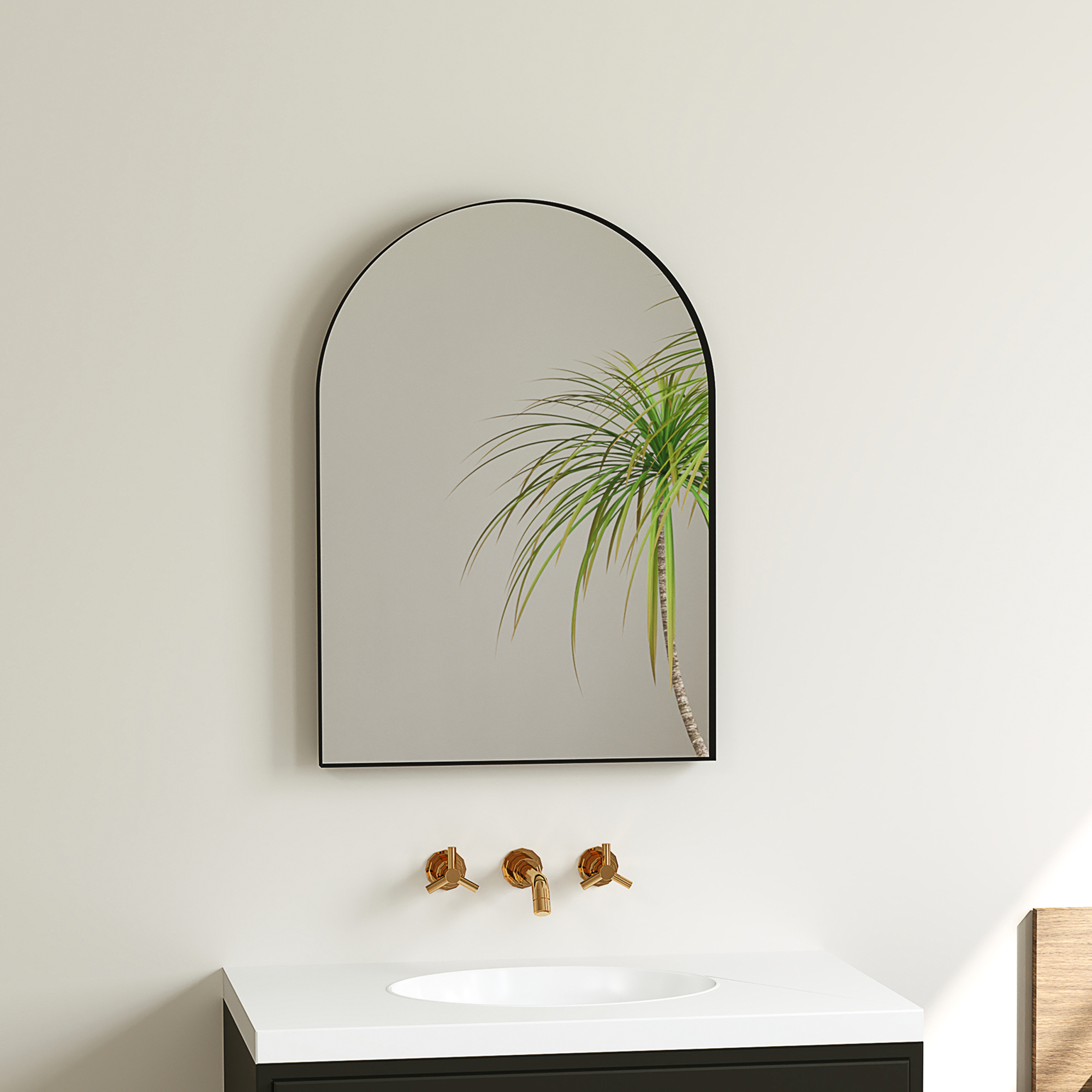 Kaarekujuline vannitoapeegel, 50 x 70 cm, must, alumiiniumsulamist raam