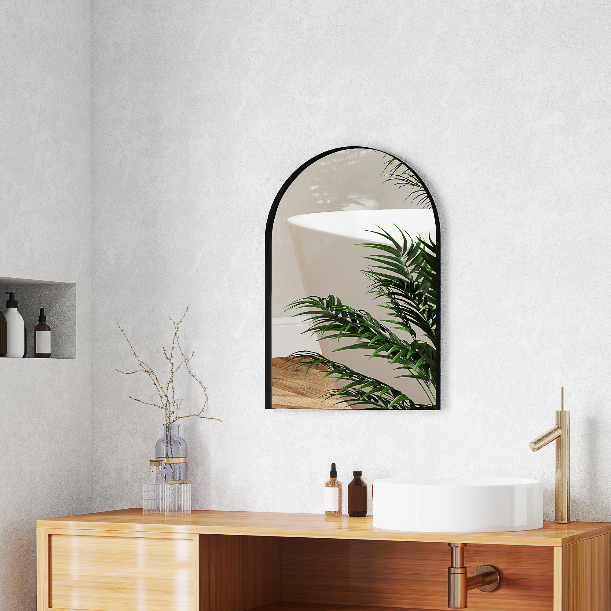 Kaarekujuline vannitoapeegel, 50 x 70 cm, must, alumiiniumsulamist raam