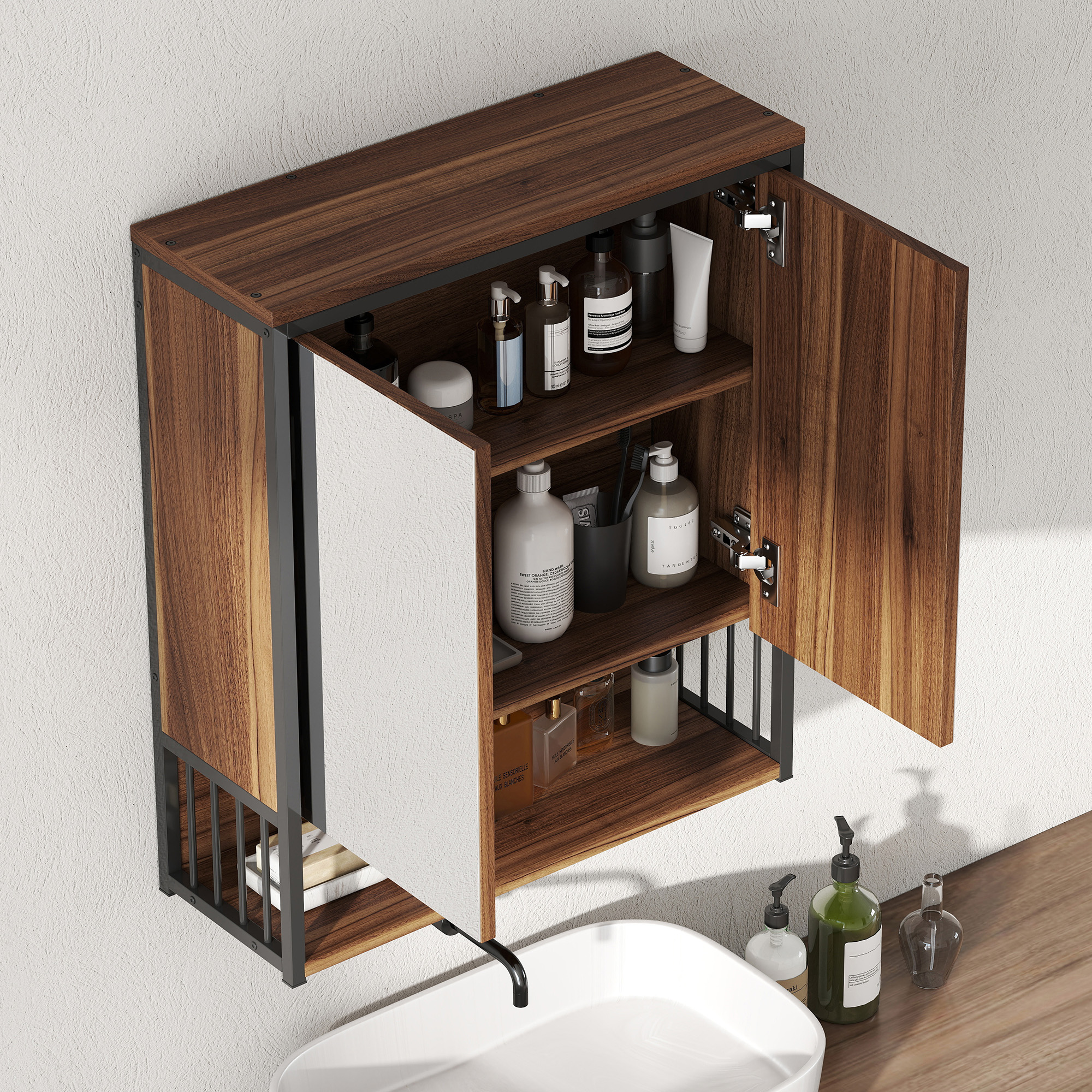 Seinale paigaldatav vannitoapeeglikapp, pruun, MDF ja puitlaastplaat, 56 x 20 x 65 cm