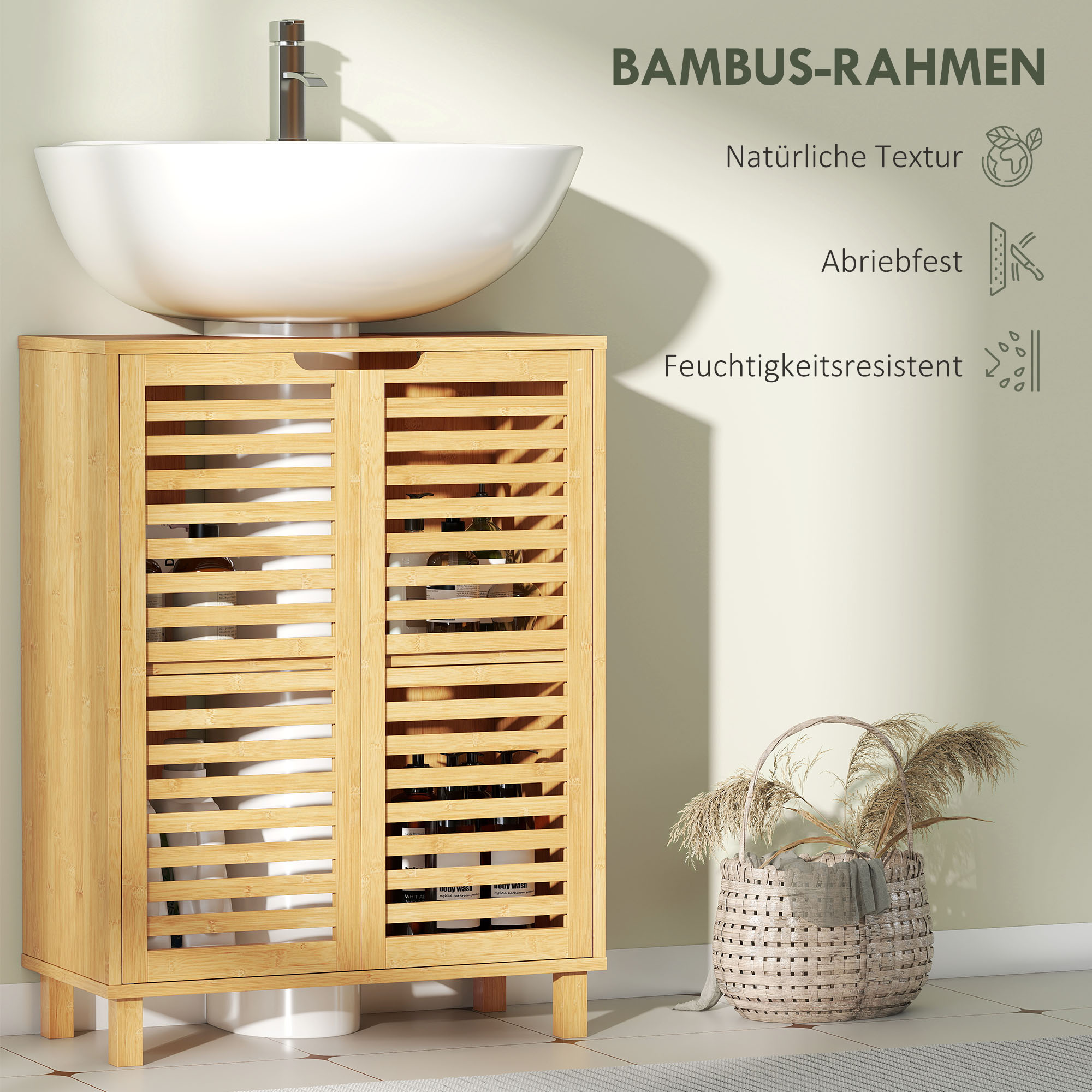 Vannitoa valamukapp, bambus, naturaalne, 60 x 30 x 80 cm