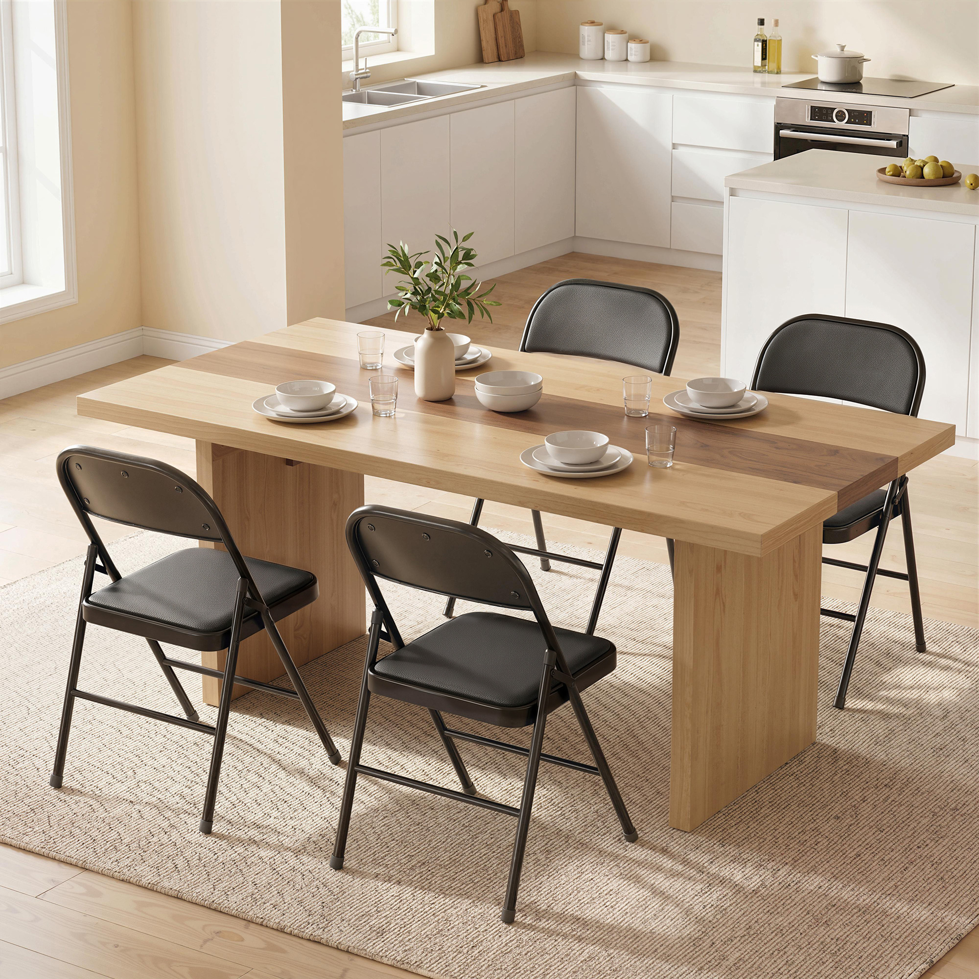 4-osaline kokkupandavate toolide komplekt, mustad, kunstnahast, 120 kg, 45 x 46 x 78 cm