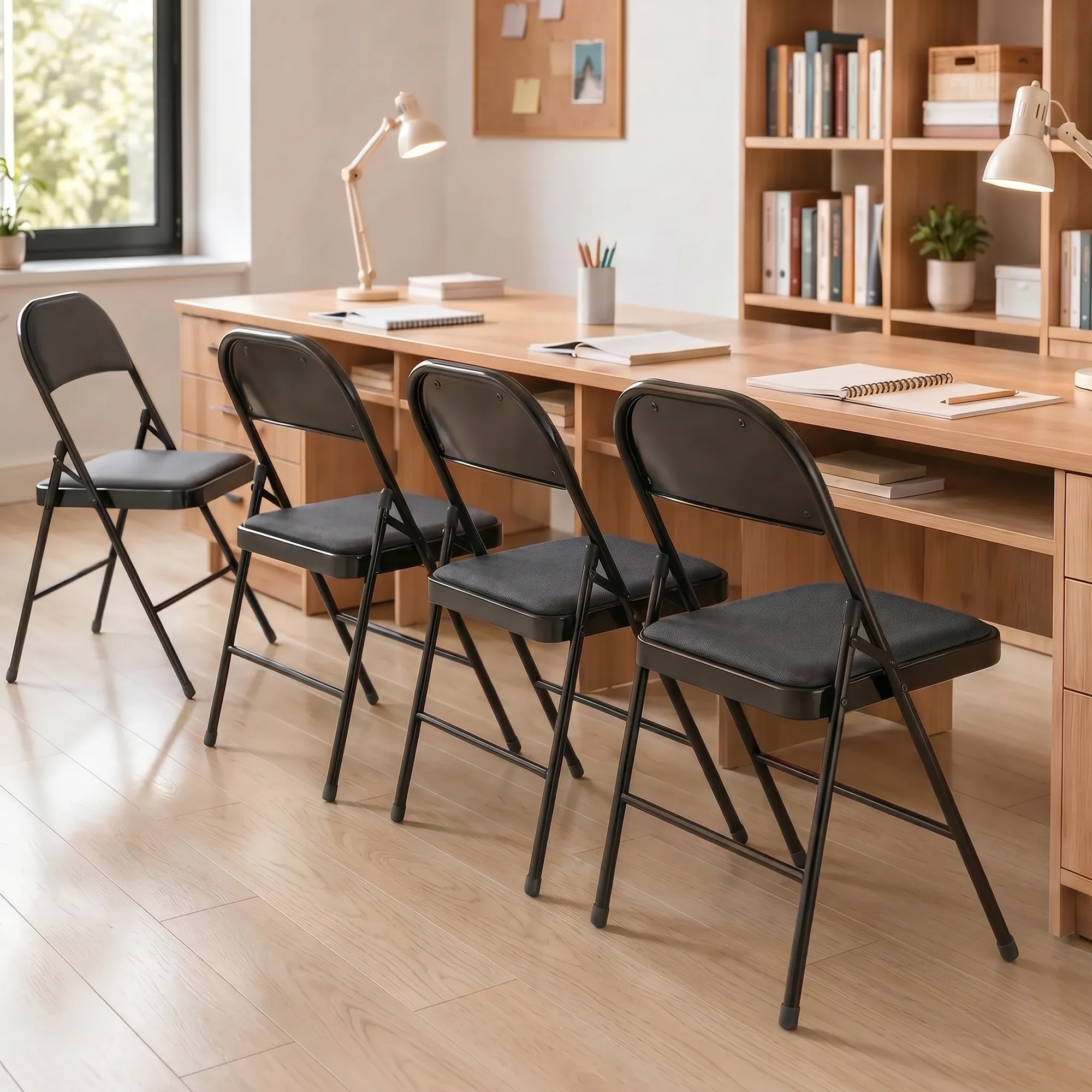 4-osaline kokkupandavate toolide komplekt, mustad, kunstnahast, 120 kg, 45 x 46 x 78 cm