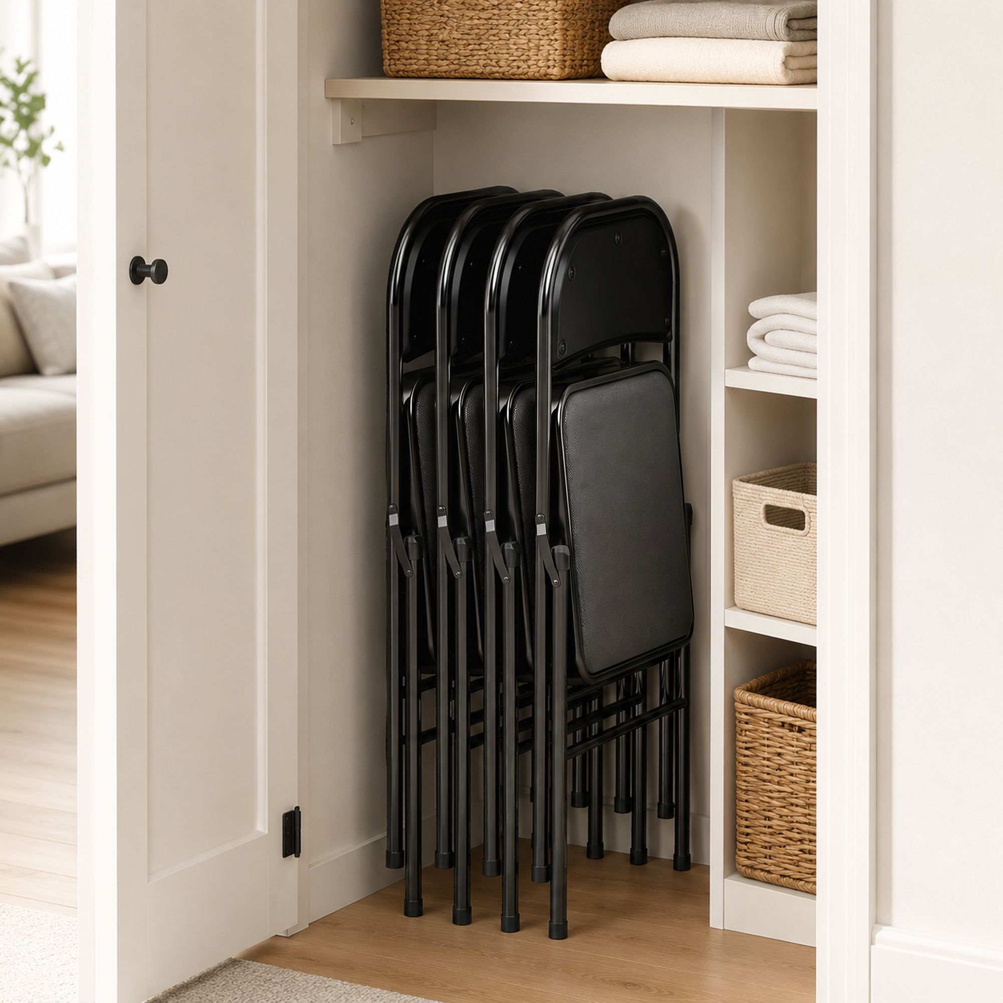 4-osaline kokkupandavate toolide komplekt, mustad, kunstnahast, 120 kg, 45 x 46 x 78 cm