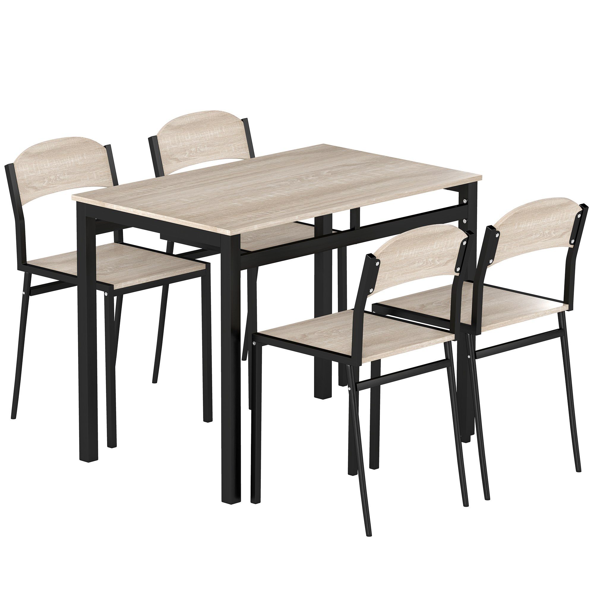 5-osaline söögitoakomplekt, söögilaud 4 tooliga, tammevärvi, MDF, metall