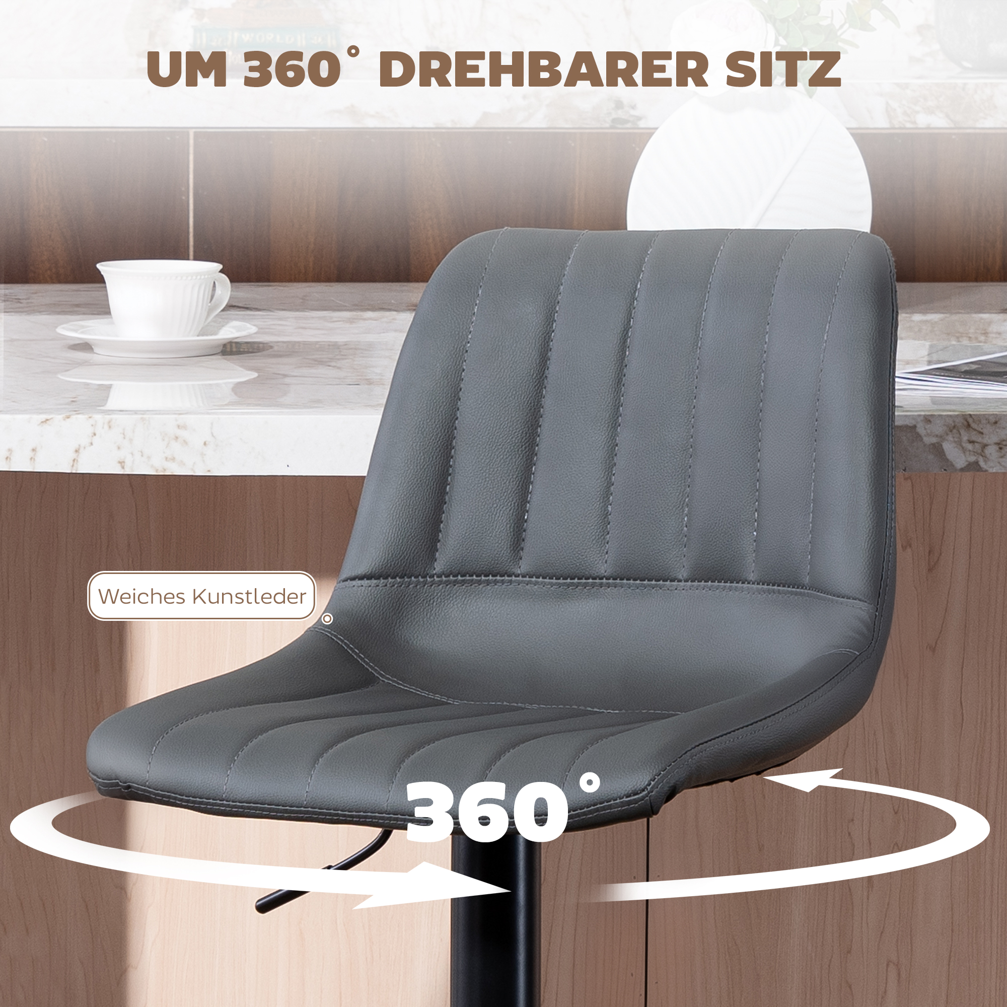 Retro stiilis baaritoolide 2-osaline komplekt, jalatoega, reguleeritava kõrgusega, tumehall, 43 x 49,5 x 91-111 cm