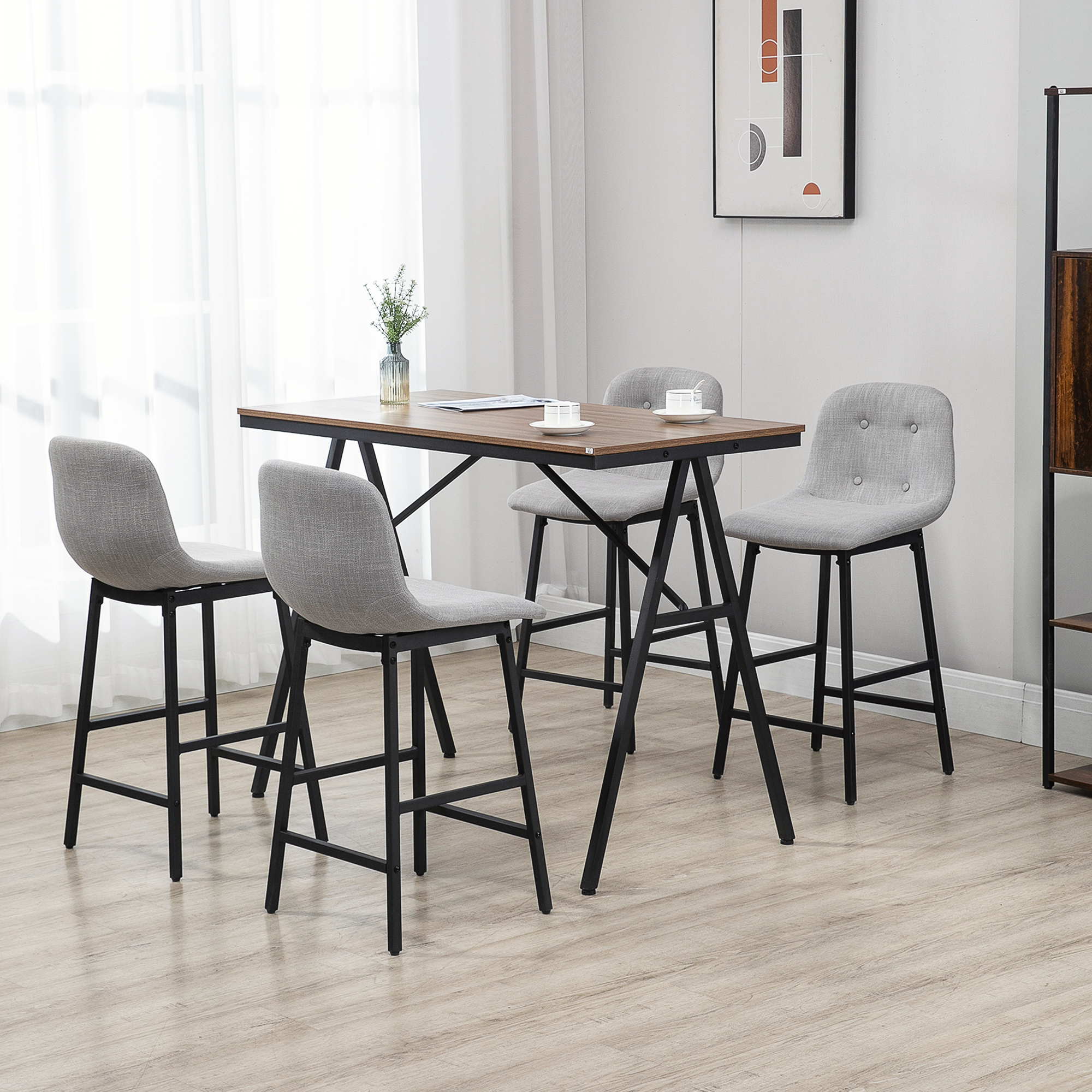 Baarilaud baaritoolidega, 5-osaline komplekt, helehall, 120 x 60 x 91 cm