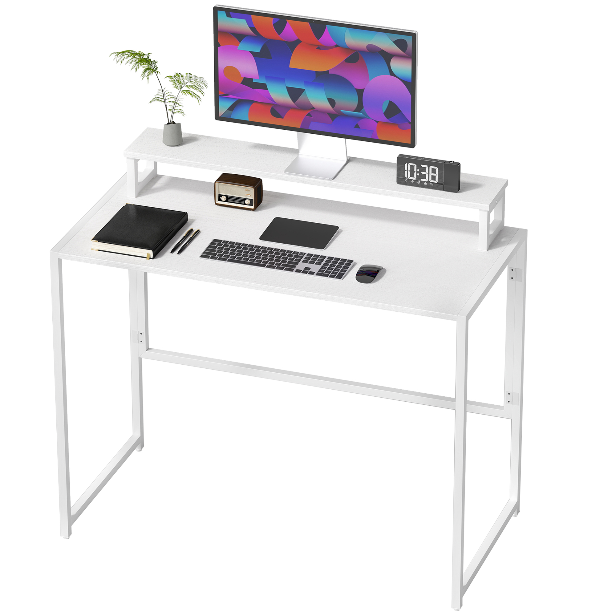 Kokkupandav kirjutuslaud monitorialusega, valge, 100 x 48 x 87,5 cm
