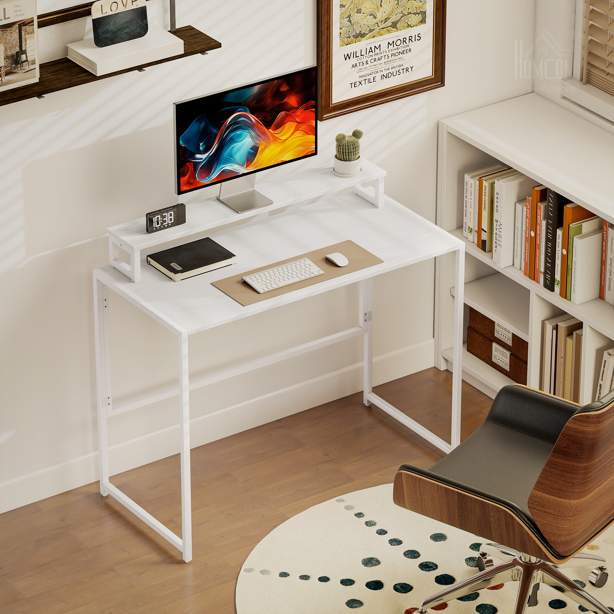 Kokkupandav kirjutuslaud monitorialusega, valge, 100 x 48 x 87,5 cm